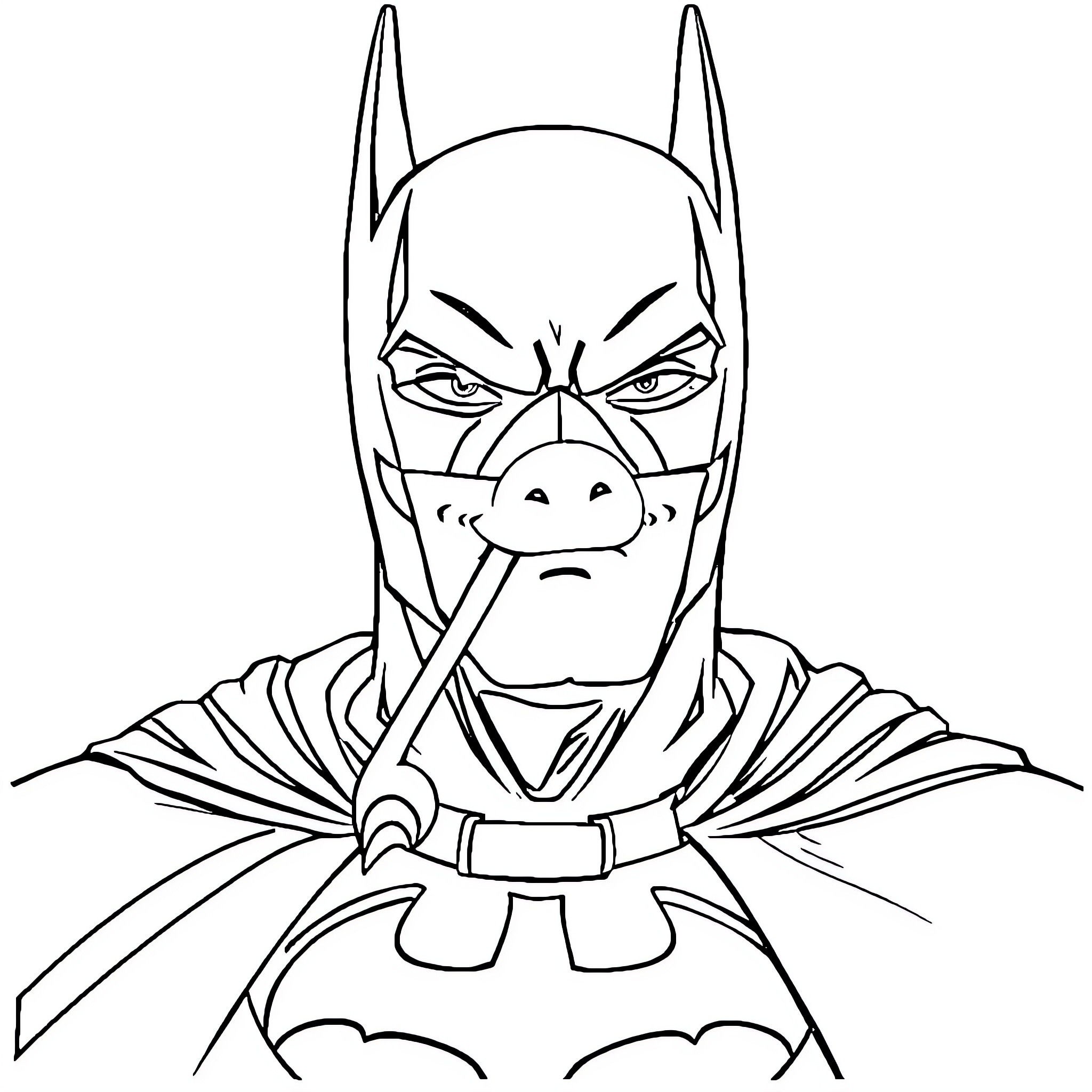Batman in intense focused mode Coloring Page (free black-and-white line drawing printable PDF for all, from beginners to advanced learners, including children, teens, adults, and seniors)