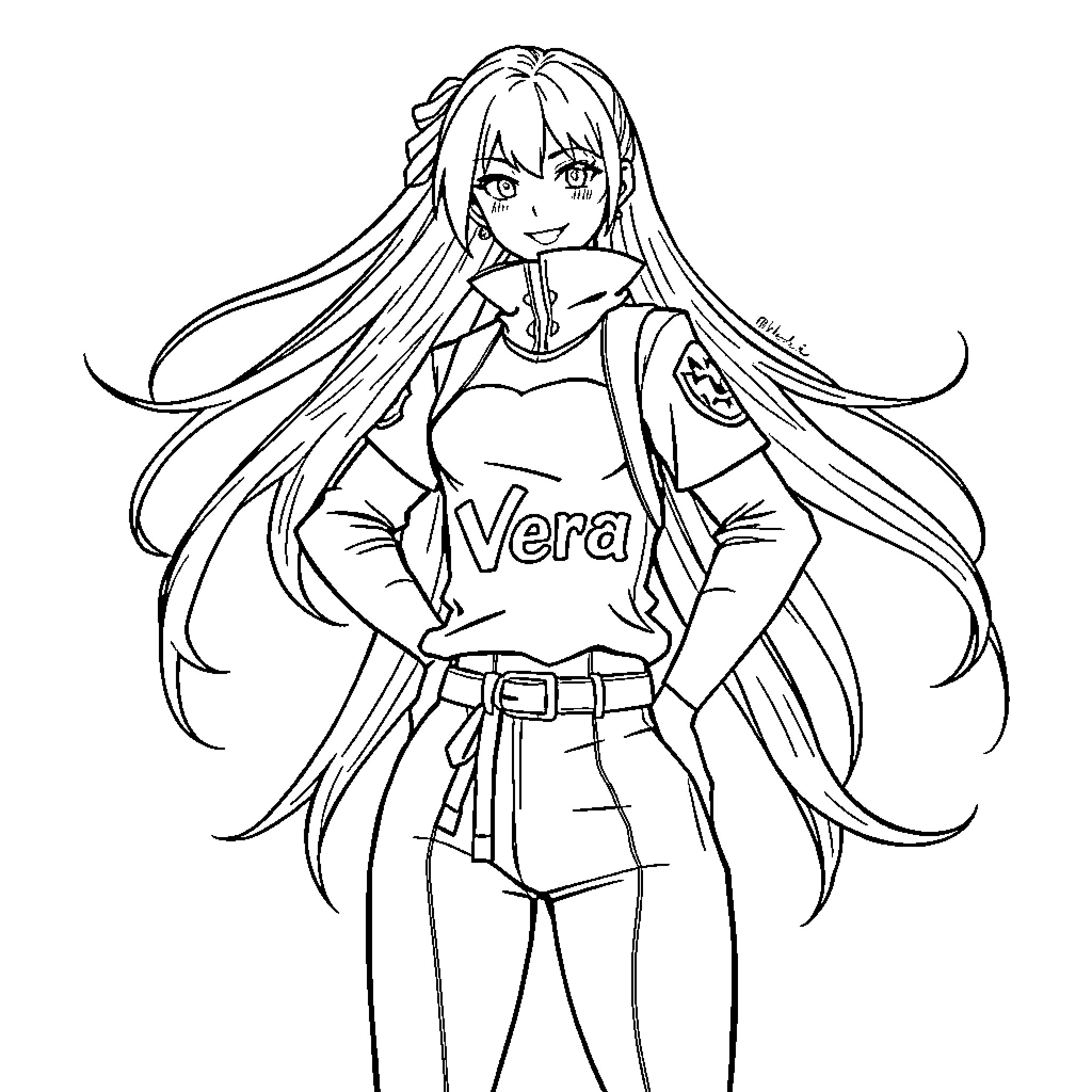 Mira's Determined Gaze and Sporty Attire Coloring Page (free black-and-white line drawing printable PDF for all, from beginners to advanced learners, including children, teens, adults, and seniors)