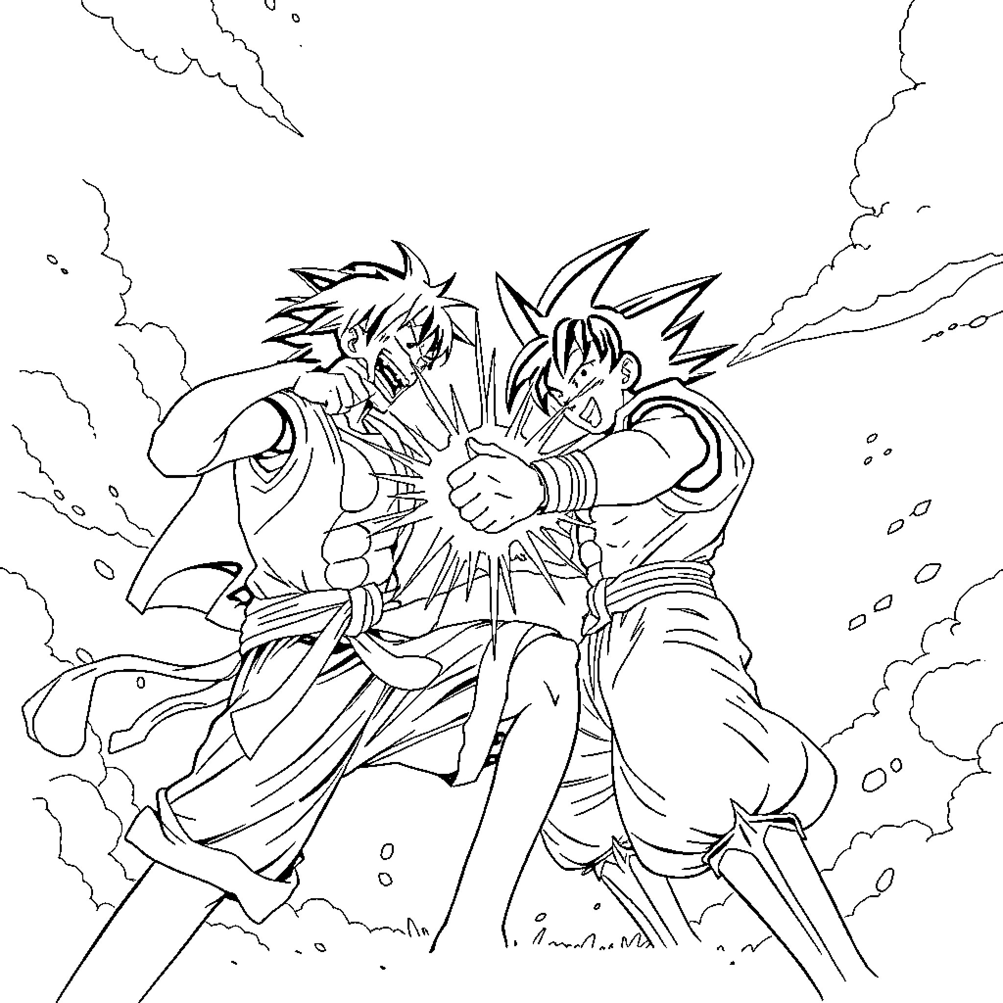 Luffy engaging in intense battle with fierce opponent Coloring Page (free black-and-white line drawing printable PDF for all, from beginners to advanced learners, including children, teens, adults, and seniors)