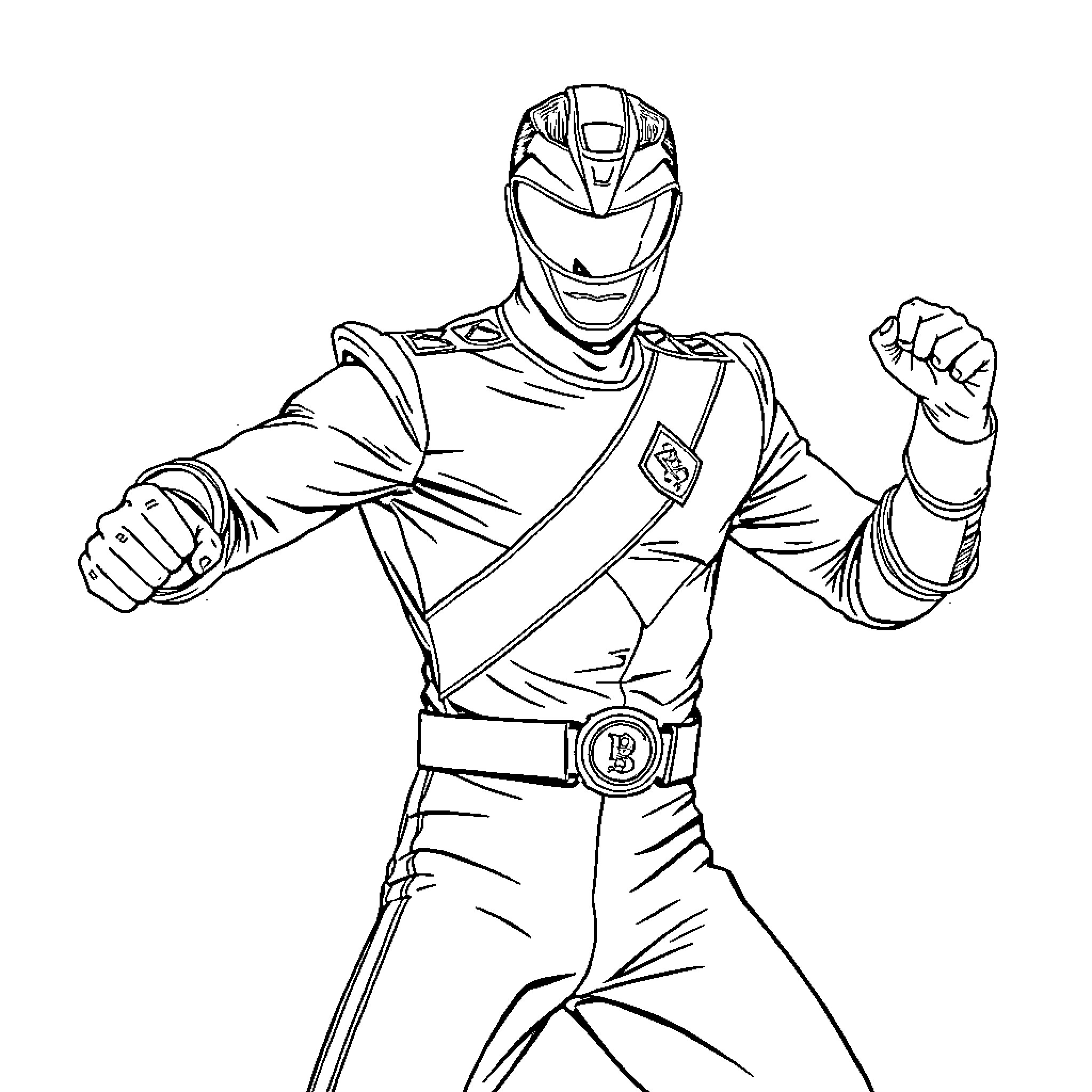 Cristiano Ronaldo as Power Ranger fighting stance Coloring Page (free black-and-white line drawing printable PDF for all, from beginners to advanced learners, including children, teens, adults, and seniors)