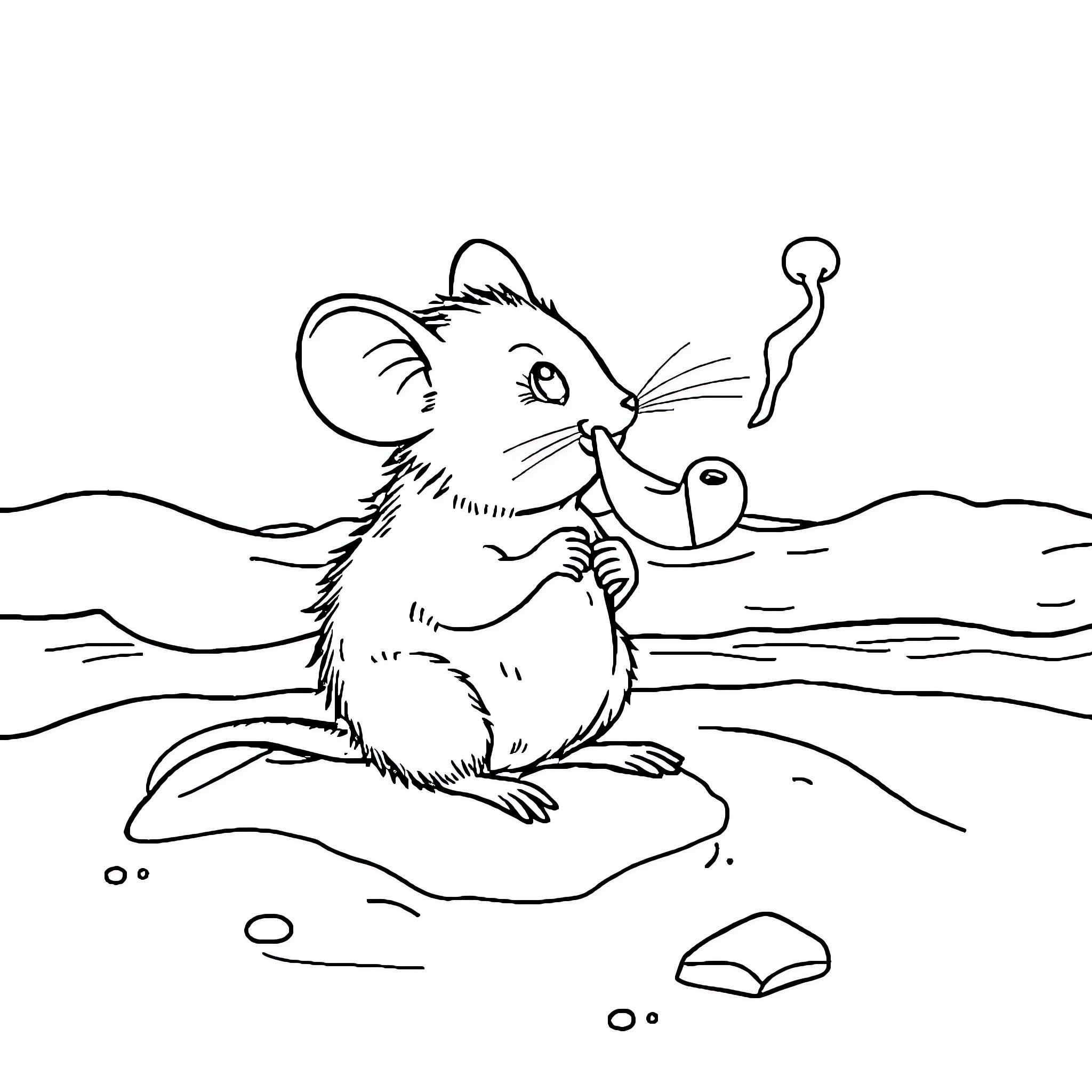 Mouse exploring its surroundings in nature Coloring Page (free black-and-white line drawing printable PDF for all, from beginners to advanced learners, including children, teens, adults, and seniors)