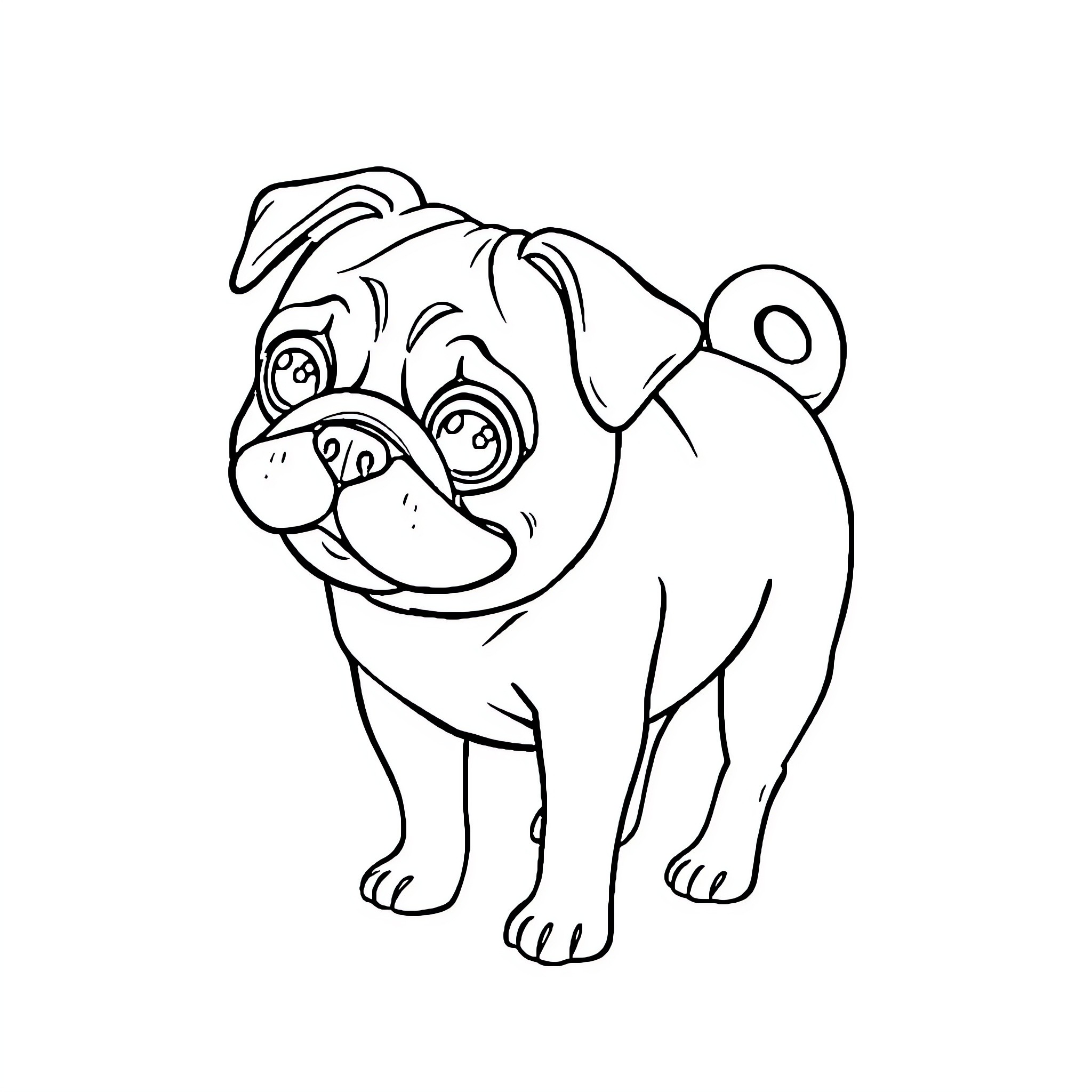 Peppa Pug standing with a happy expression Coloring Page (free black-and-white line drawing printable PDF for all, from beginners to advanced learners, including children, teens, adults, and seniors)