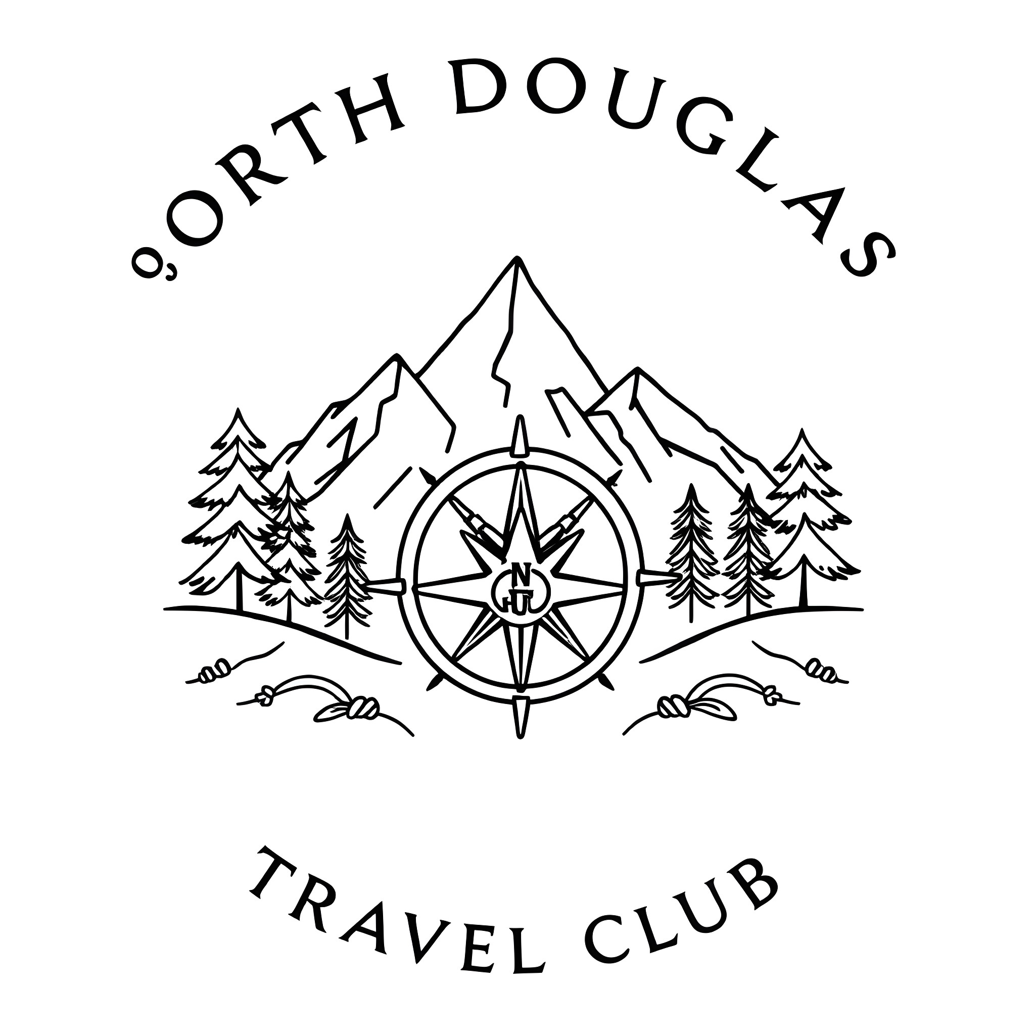 Logo of the North Douglas Travel Club Coloring Page (free black-and-white line drawing printable PDF for all, from beginners to advanced learners, including children, teens, adults, and seniors)