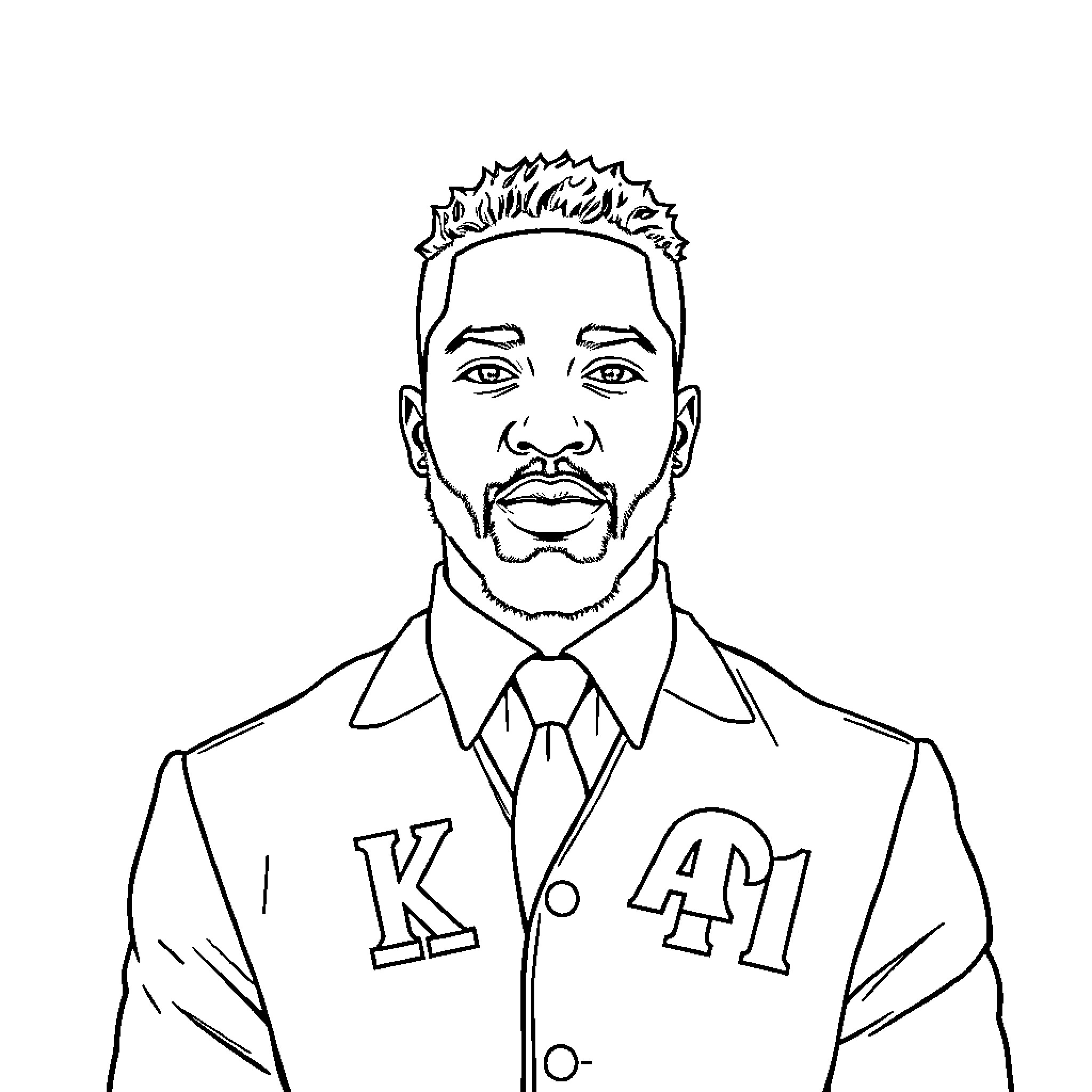 Kappa Alpha Psi member in formal attire Coloring Page (free black-and-white line drawing printable PDF for all, from beginners to advanced learners, including children, teens, adults, and seniors)