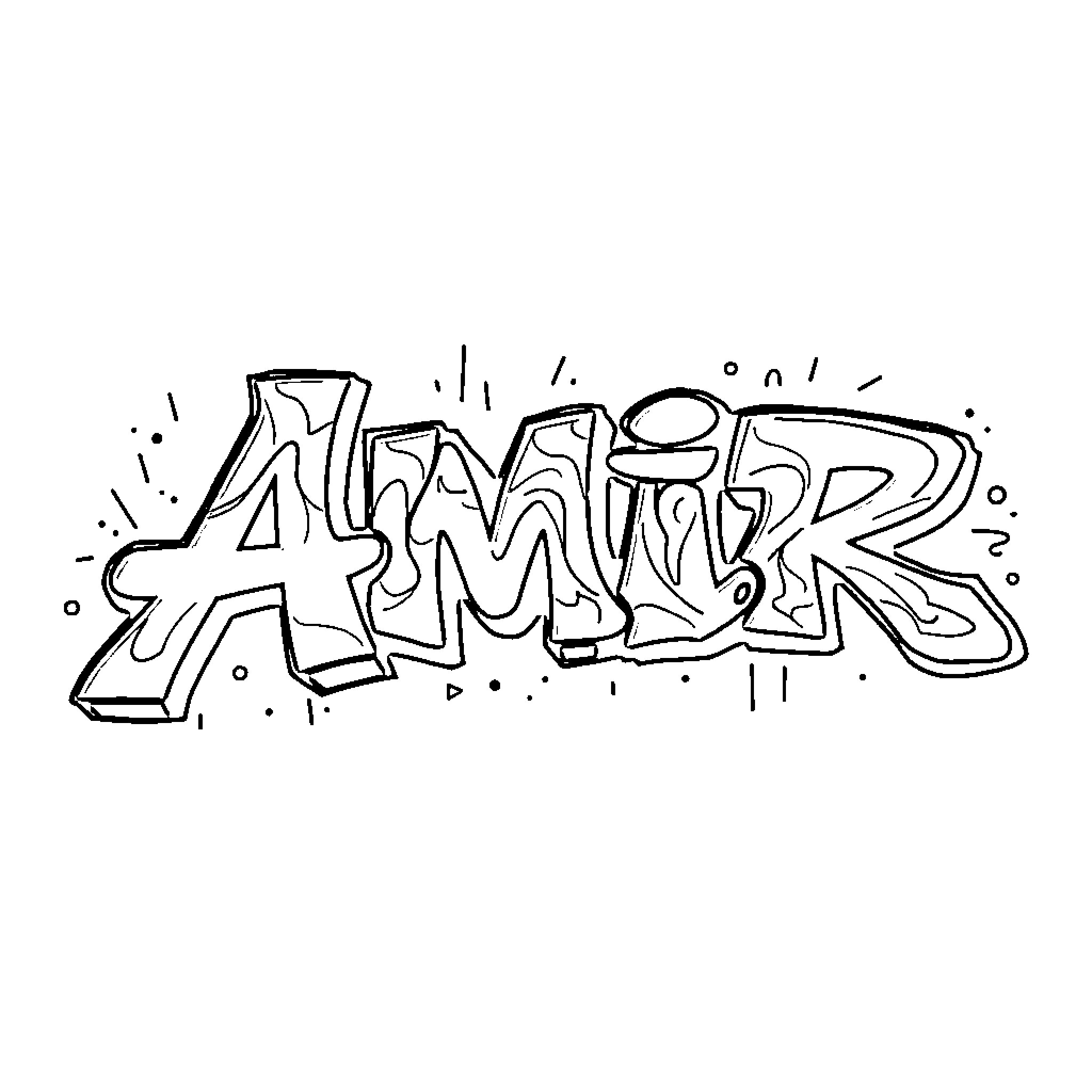 Amir's Graffiti Art Expression Coloring Page (free black-and-white line drawing printable PDF for all, from beginners to advanced learners, including children, teens, adults, and seniors)
