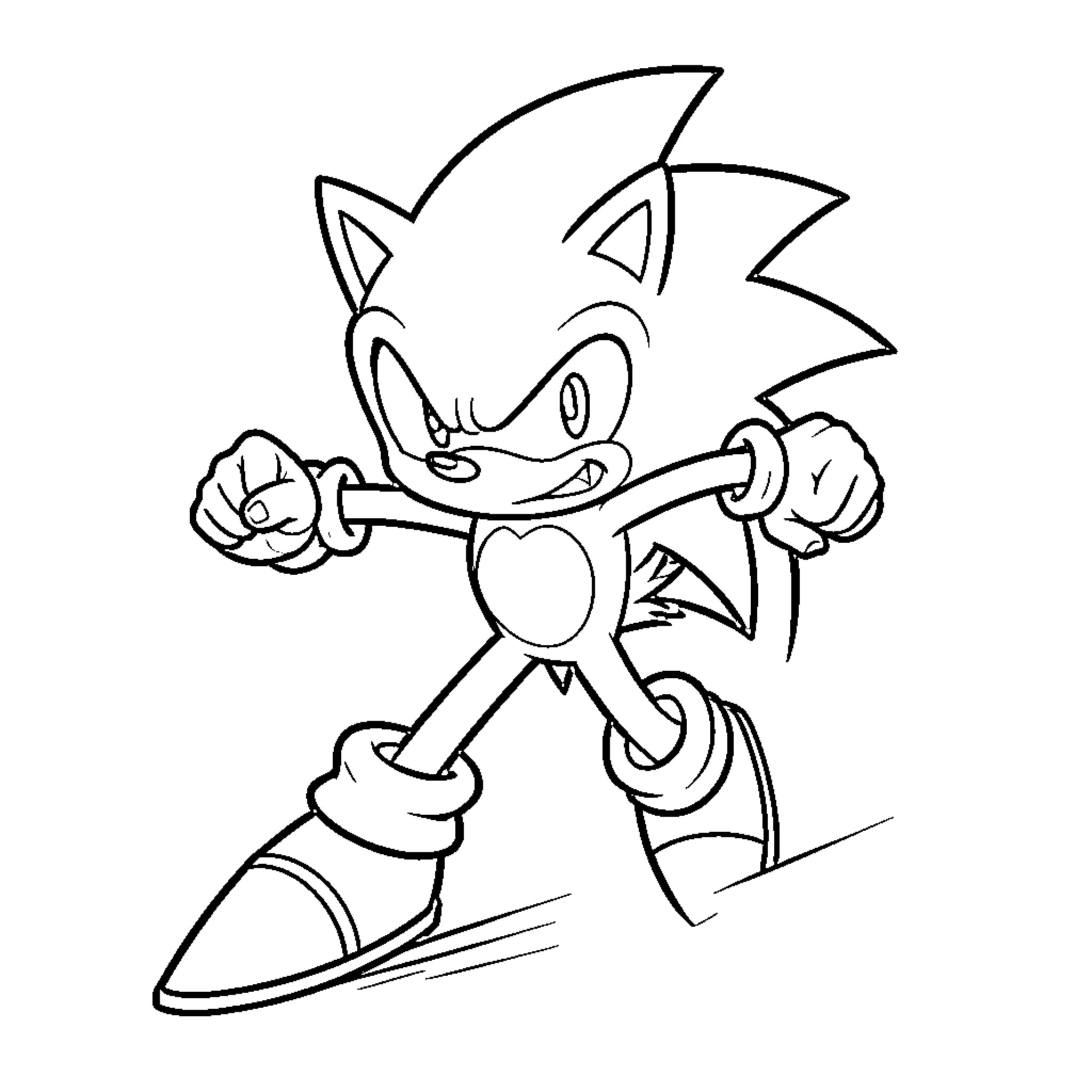 Sonic striking a powerful and determined pose Coloring Page (free black-and-white line drawing printable PDF for all, from beginners to advanced learners, including children, teens, adults, and seniors)