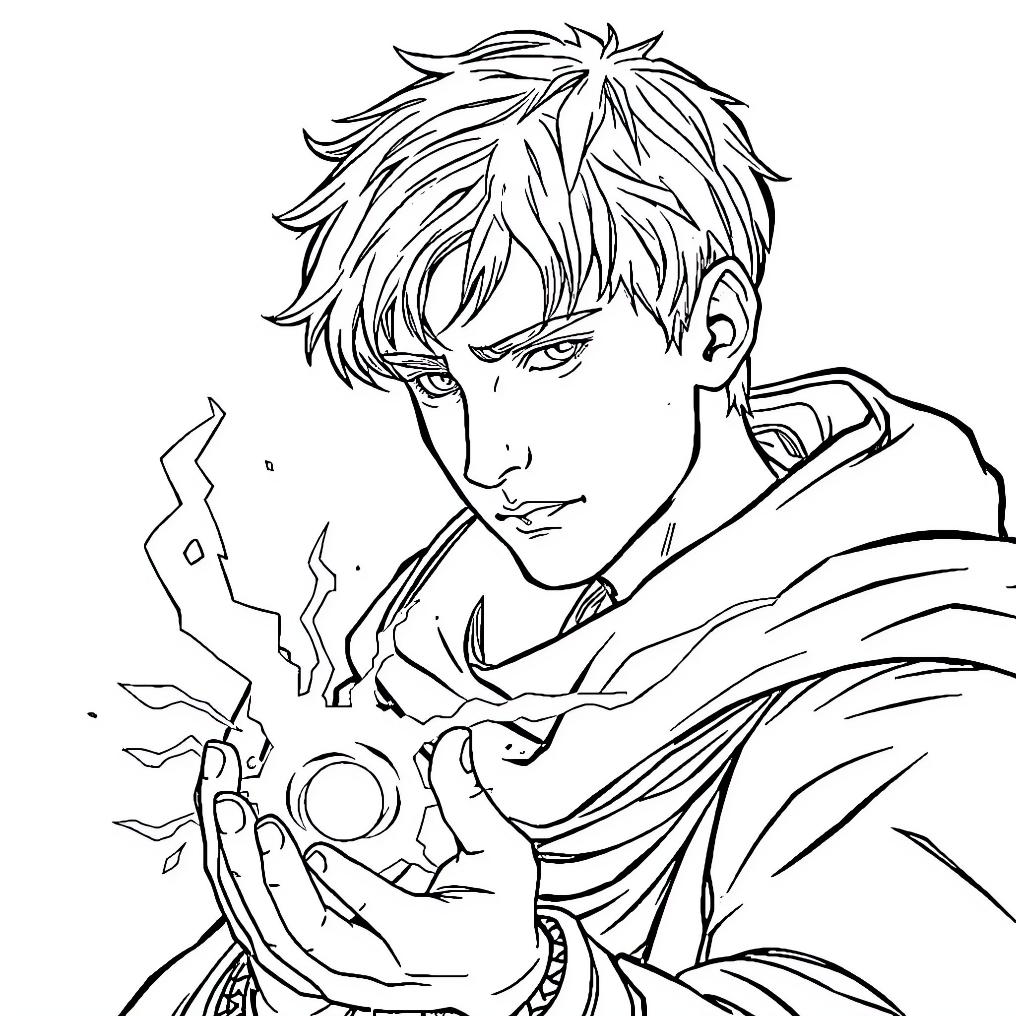 Jace Beleren wielding magical energy Coloring Page (free black-and-white line drawing printable PDF for all, from beginners to advanced learners, including children, teens, adults, and seniors)