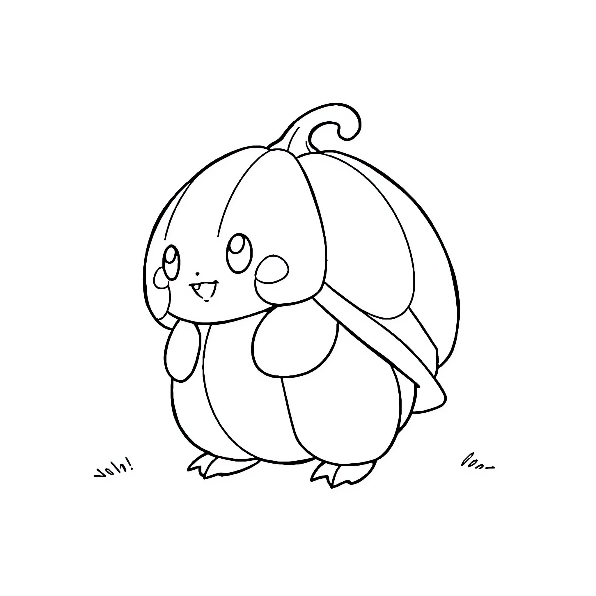 Togepi happily posing in black and white Coloring Page (free black-and-white line drawing printable PDF for all, from beginners to advanced learners, including children, teens, adults, and seniors)