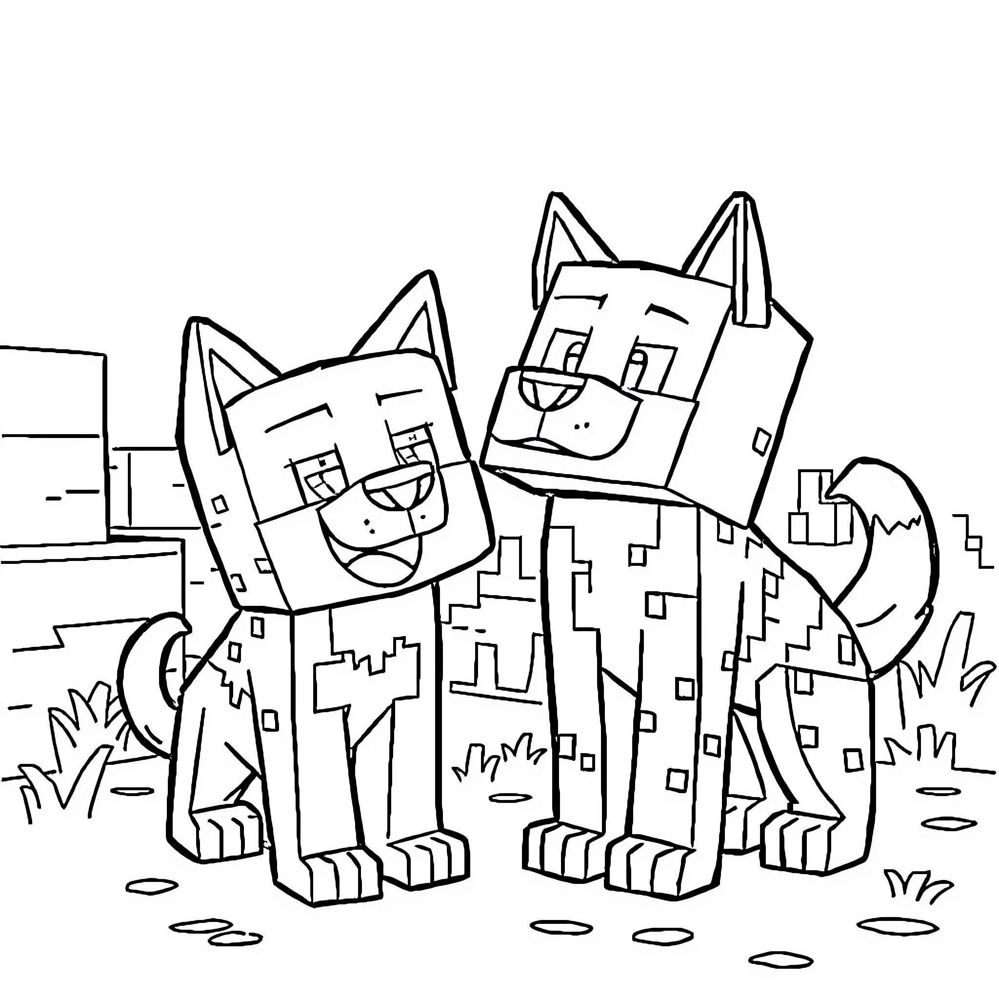 Dog friends exploring the outdoors Coloring Page (free black-and-white line drawing printable PDF for all, from beginners to advanced learners, including children, teens, adults, and seniors)