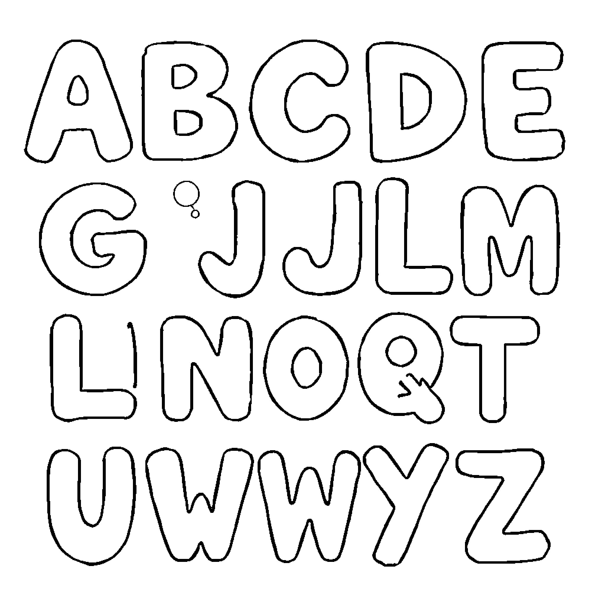 Alphabet letters with playful shapes Coloring Page (free black-and-white line drawing printable PDF for all, from beginners to advanced learners, including children, teens, adults, and seniors)