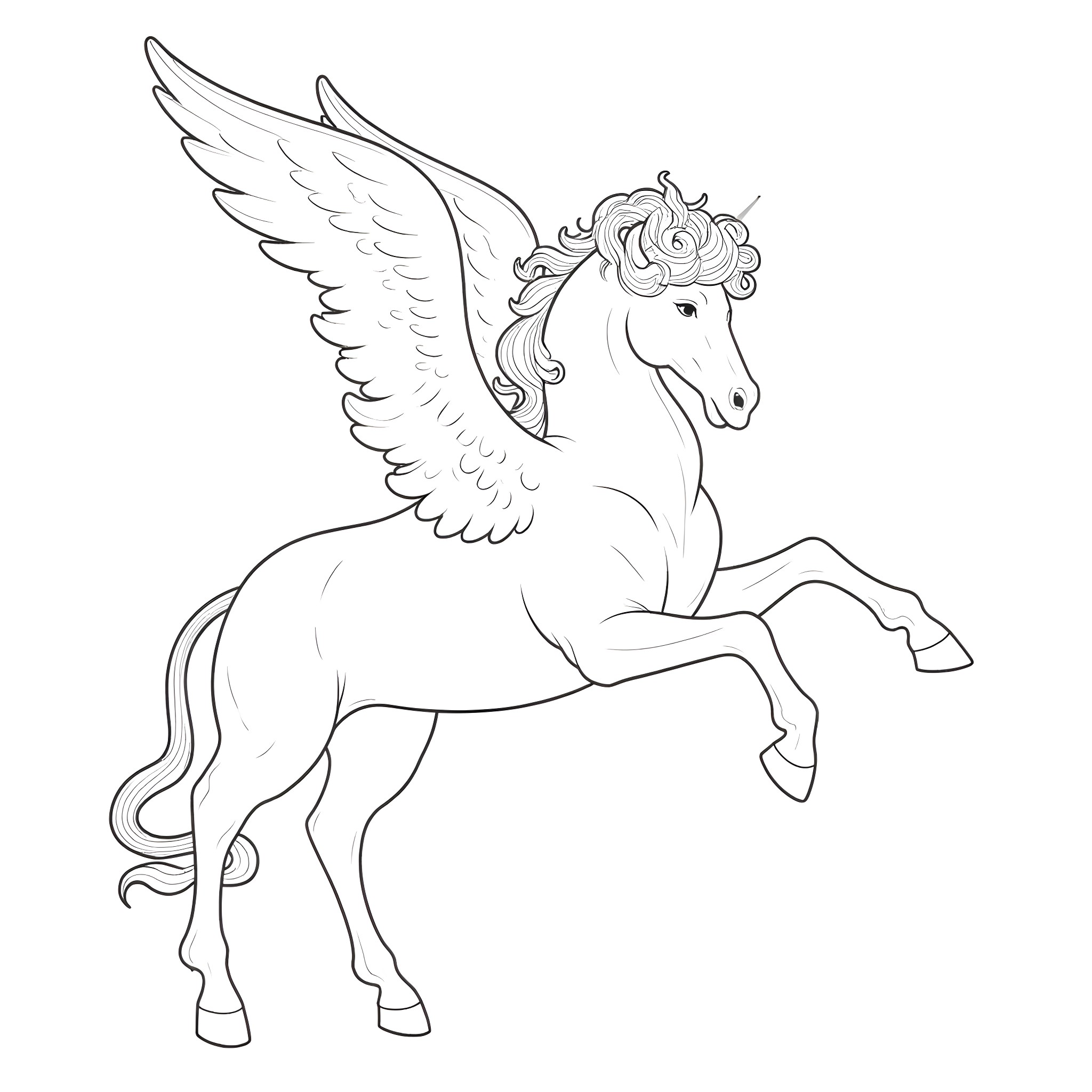 Medusa's Mythical Winged Horse Coloring Page (free black-and-white line drawing printable PDF for all, from beginners to advanced learners, including children, teens, adults, and seniors)