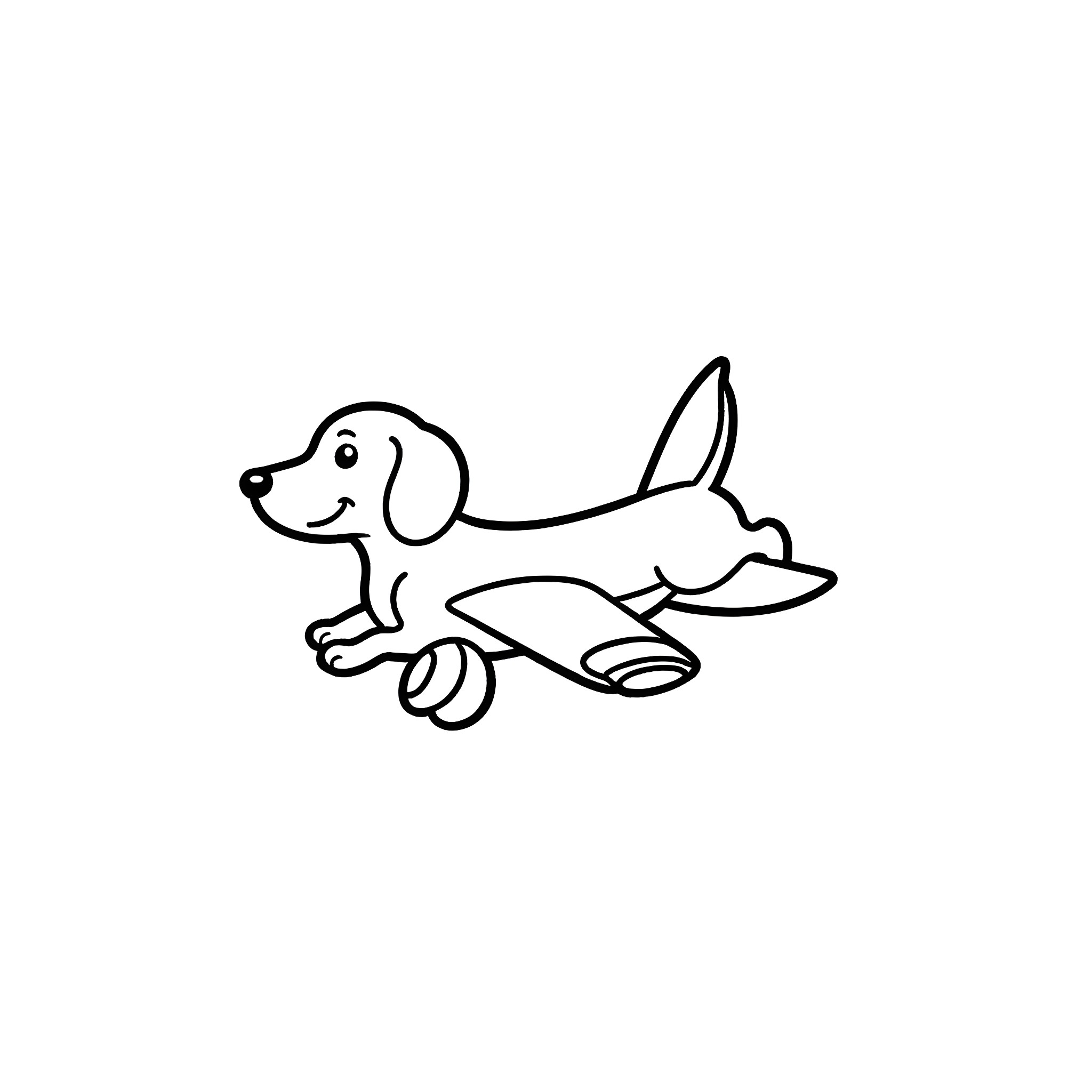 Dachshund puppy playing happily Coloring Page (free black-and-white line drawing printable PDF for all, from beginners to advanced learners, including children, teens, adults, and seniors)