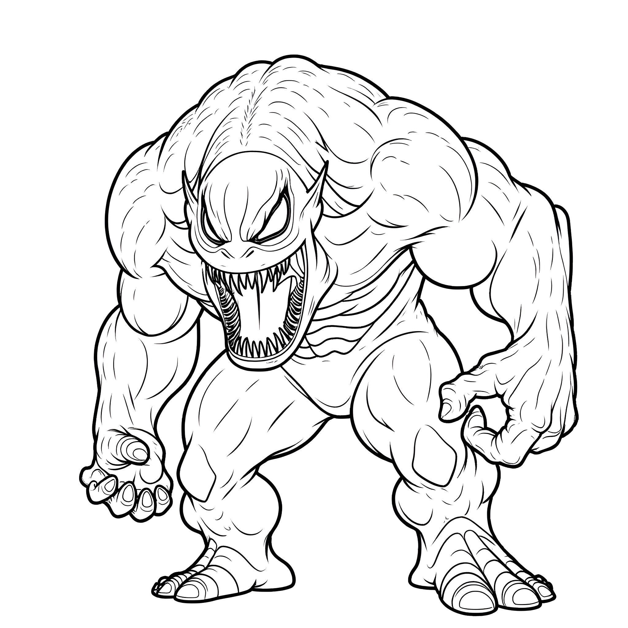 Venom Creature Unleashing Ferocious Power Coloring Page (free black-and-white line drawing printable PDF for all, from beginners to advanced learners, including children, teens, adults, and seniors)