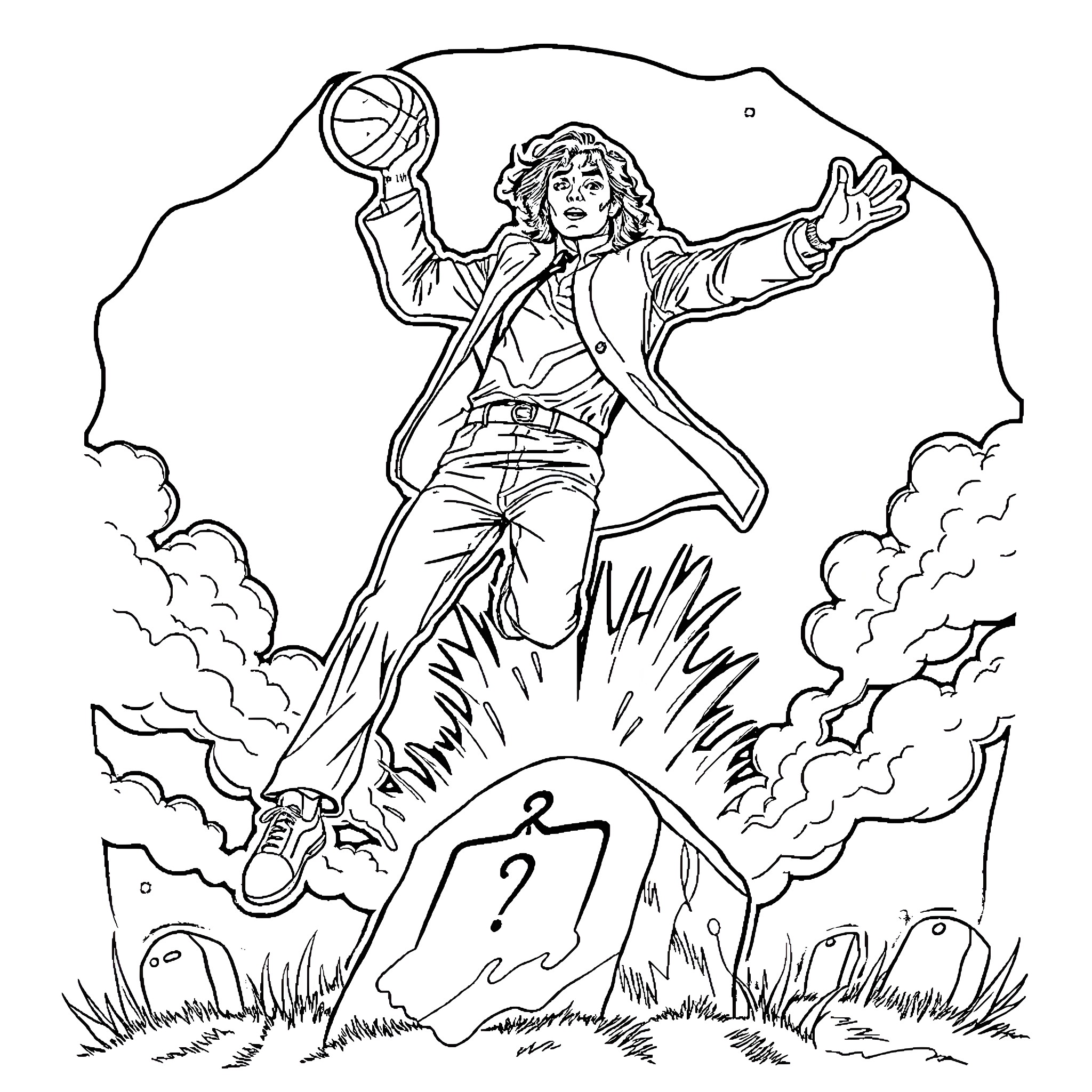 Michael Jackson's Energetic Dance Performance Coloring Page (free black-and-white line drawing printable PDF for all, from beginners to advanced learners, including children, teens, adults, and seniors)