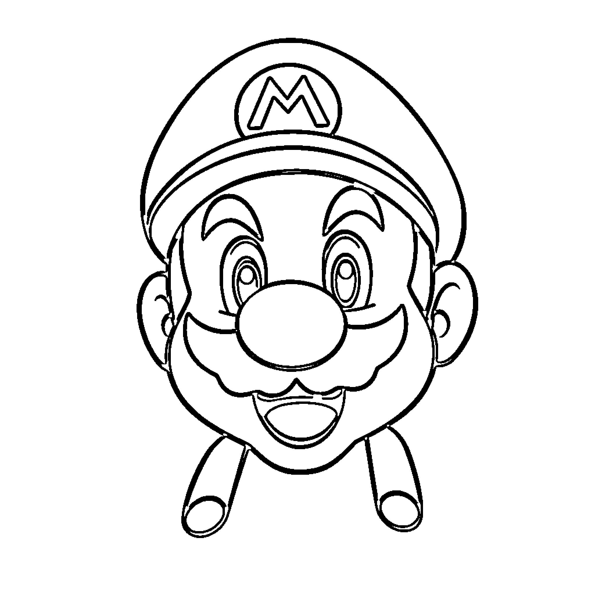 Mario's Joyful Appearance Coloring Page (free black-and-white line drawing printable PDF for all, from beginners to advanced learners, including children, teens, adults, and seniors)