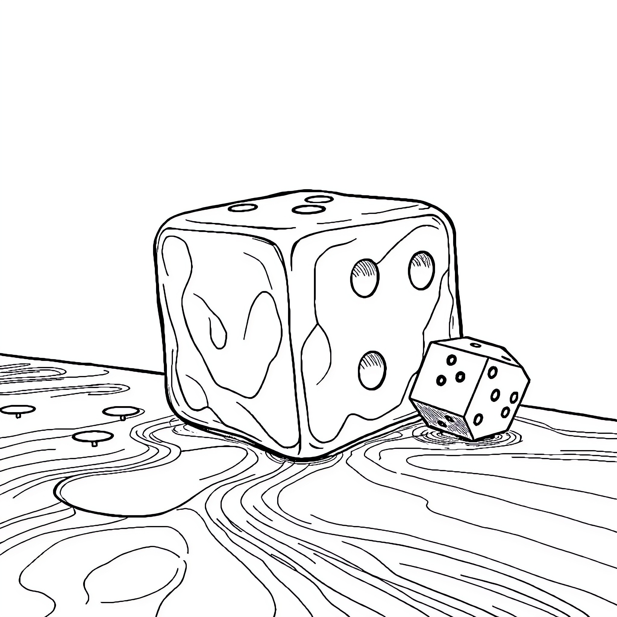 Gelatinous Cube rolling on a mysterious landscape Coloring Page (free black-and-white line drawing printable PDF for all, from beginners to advanced learners, including children, teens, adults, and seniors)