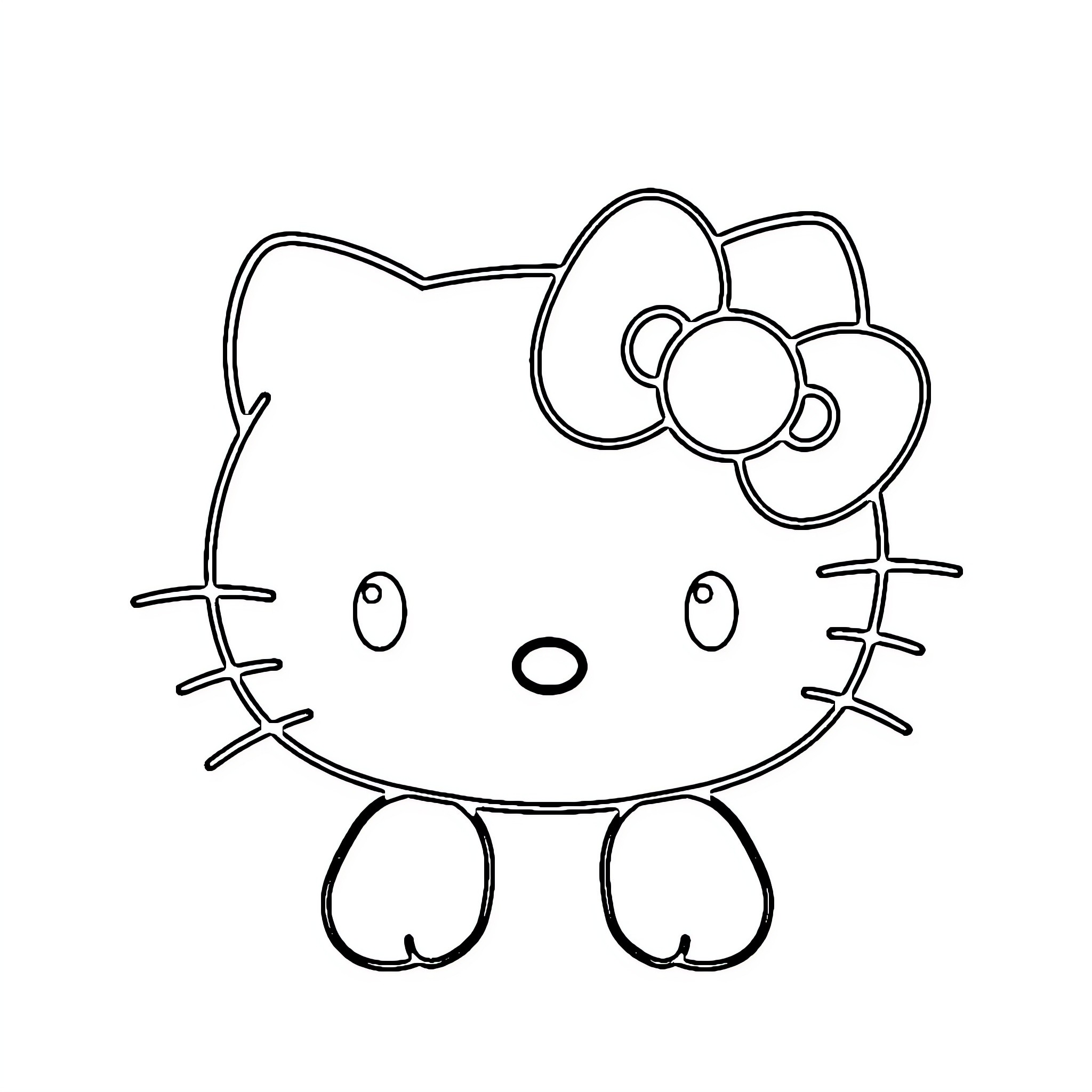Hello Kitty character outline Coloring Page (free black-and-white line drawing printable PDF for all, from beginners to advanced learners, including children, teens, adults, and seniors)