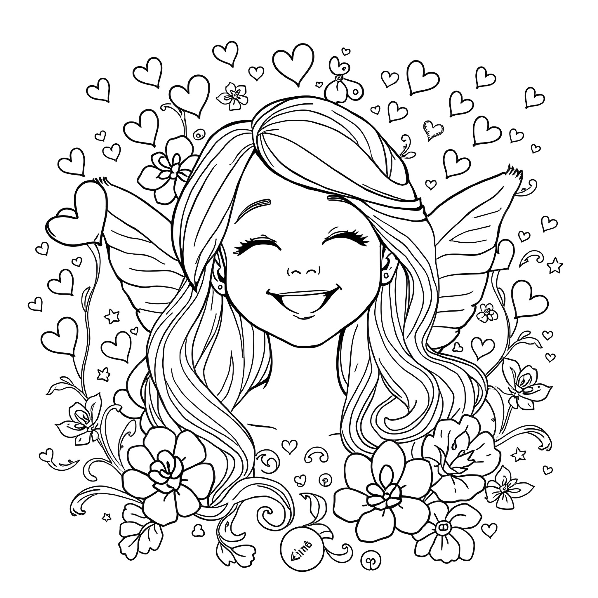 Angela's Angelic Embrace Coloring Page (free black-and-white line drawing printable PDF for all, from beginners to advanced learners, including children, teens, adults, and seniors)