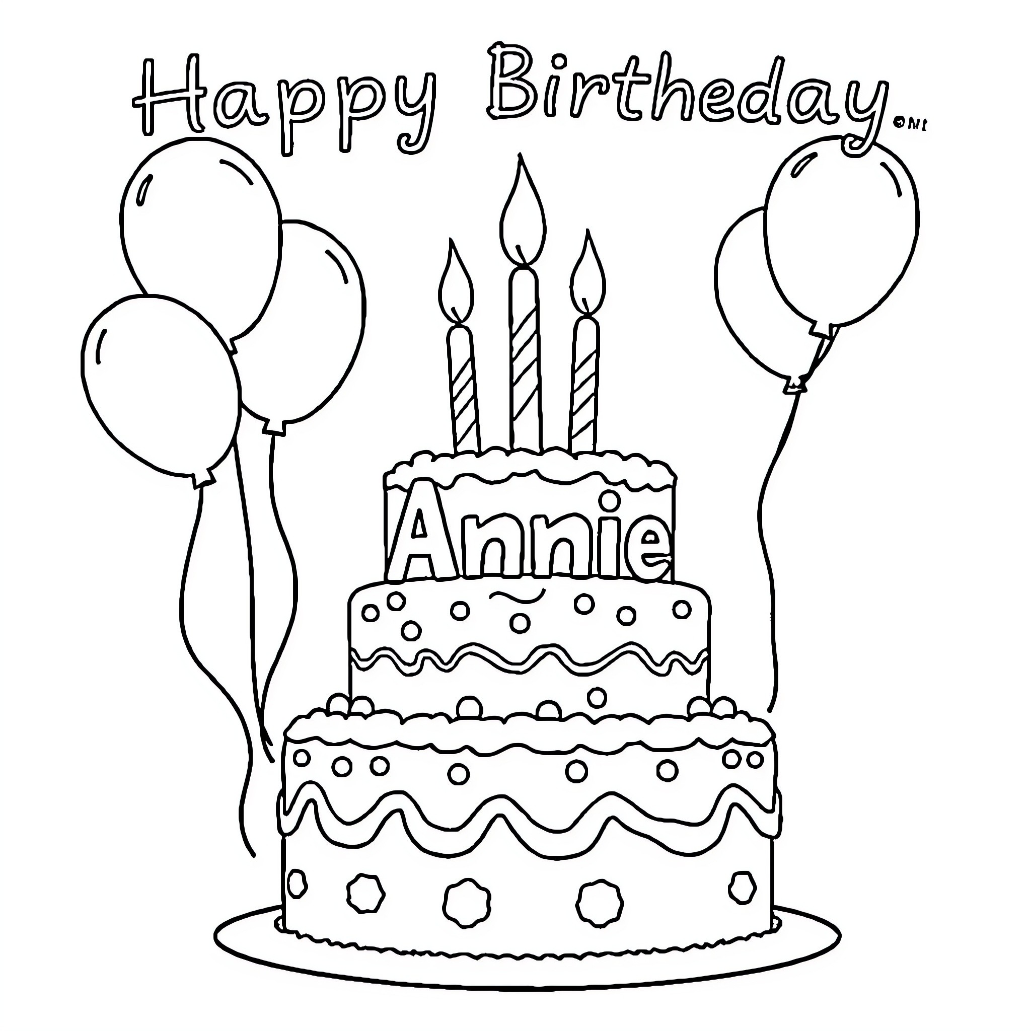 Birthday Celebration with Cake and Balloons Coloring Page (free black-and-white line drawing printable PDF for all, from beginners to advanced learners, including children, teens, adults, and seniors)