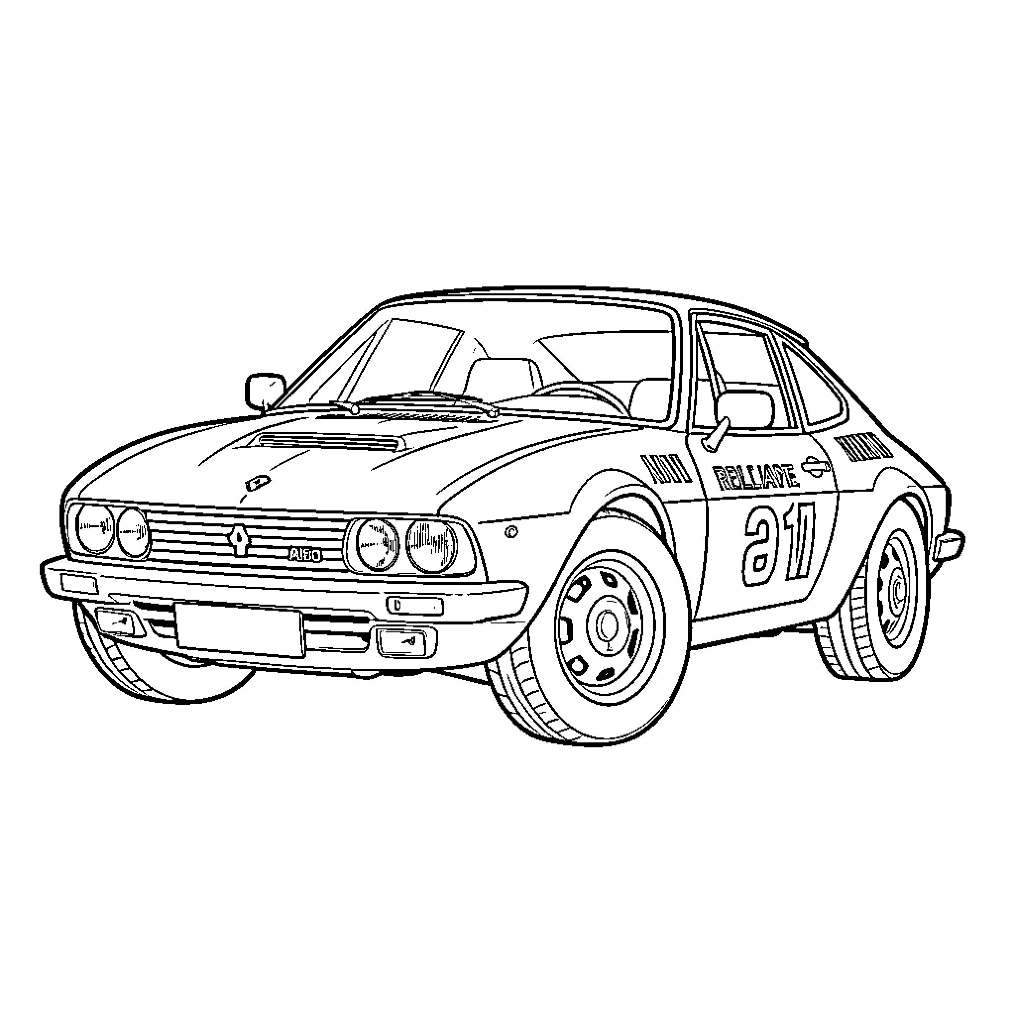Renault A110 parked on a clean white background Coloring Page (free black-and-white line drawing printable PDF for all, from beginners to advanced learners, including children, teens, adults, and seniors)