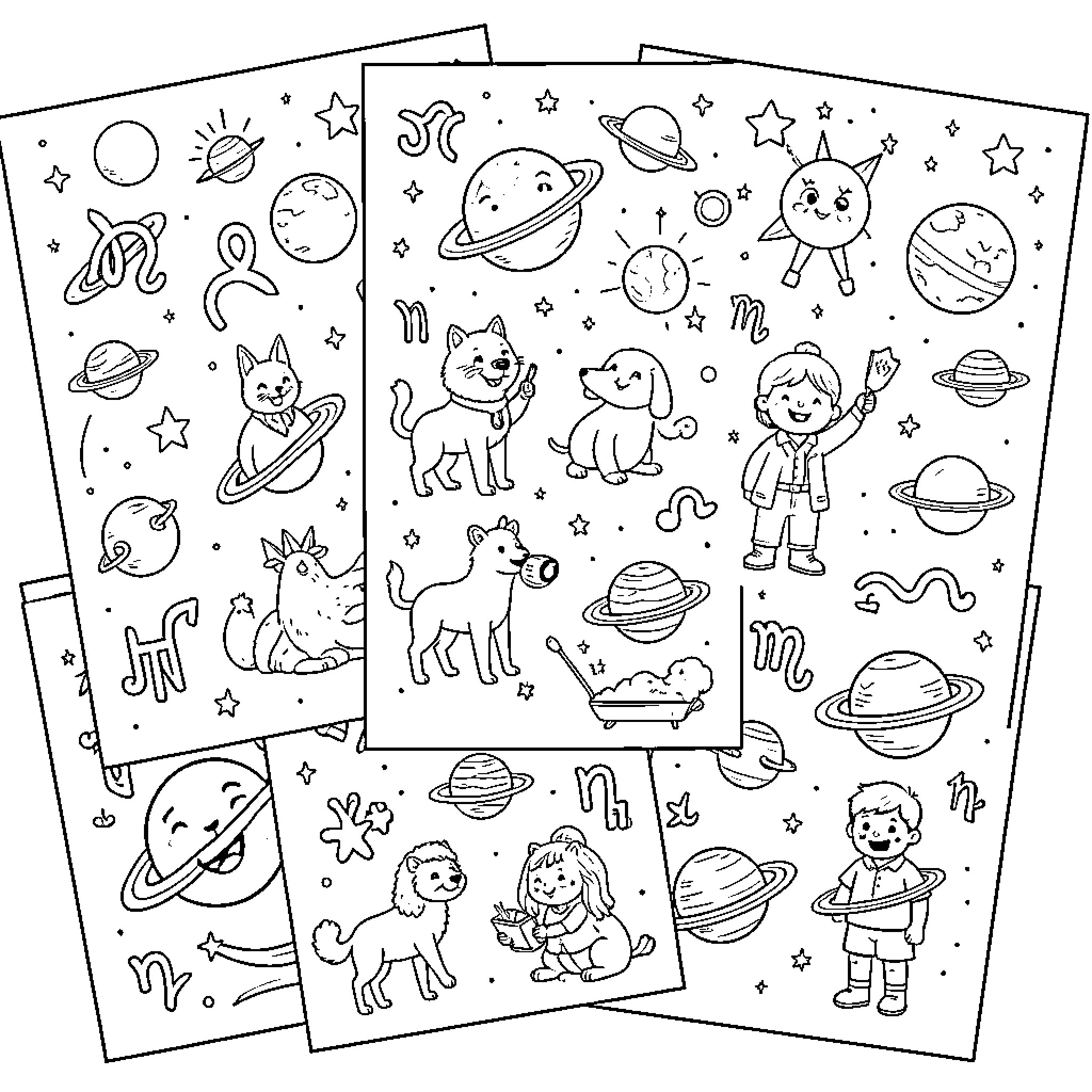 Astrological Sign Themed Coloring Pages Coloring Page (free black-and-white line drawing printable PDF for all, from beginners to advanced learners, including children, teens, adults, and seniors)