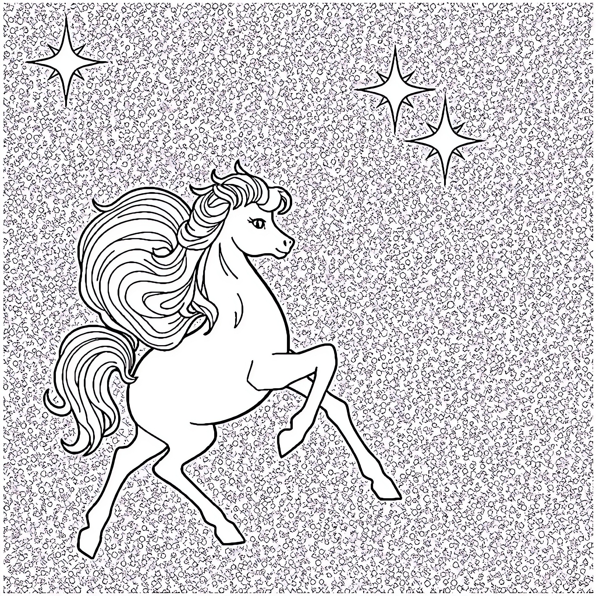 Pollux the Enchanted Unicorn Coloring Page (free black-and-white line drawing printable PDF for all, from beginners to advanced learners, including children, teens, adults, and seniors)