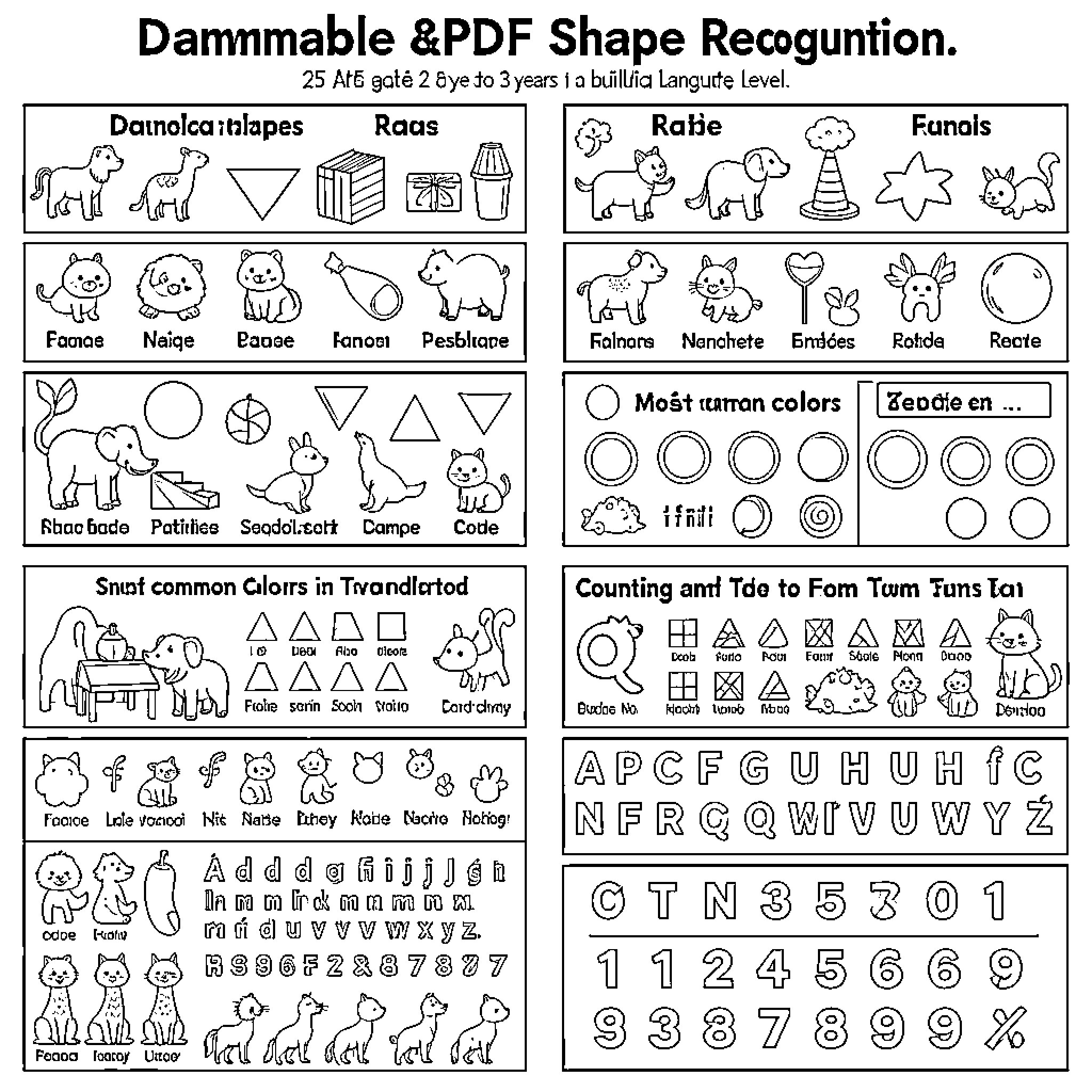 Activity Book with animals and various shapes Coloring Page (free black-and-white line drawing printable PDF for all, from beginners to advanced learners, including children, teens, adults, and seniors)
