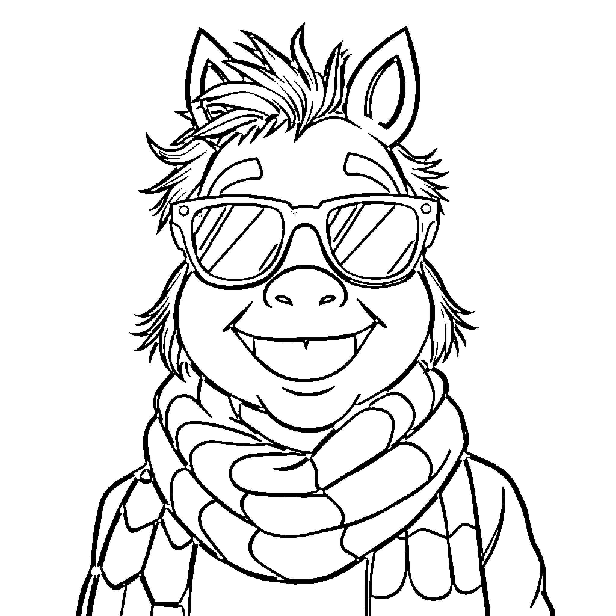 Billy the Fashionable Zebra Wearing Sunglasses Coloring Page (free black-and-white line drawing printable PDF for all, from beginners to advanced learners, including children, teens, adults, and seniors)