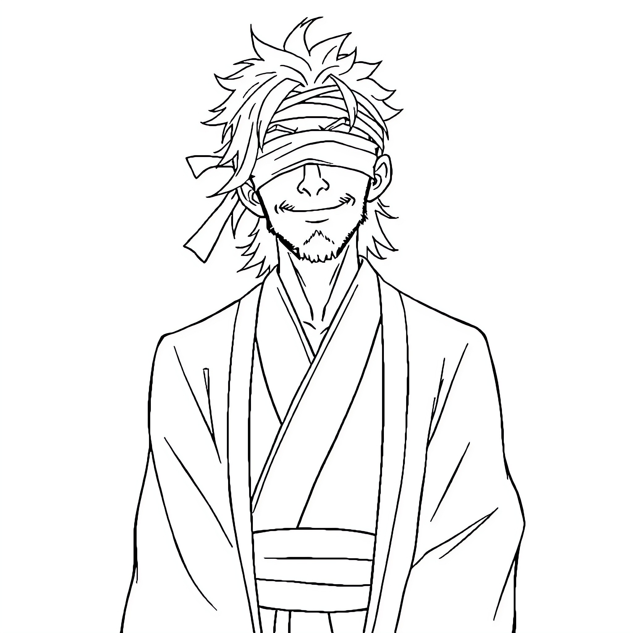 Gojo Practicing Martial Arts Technique Coloring Page (free black-and-white line drawing printable PDF for all, from beginners to advanced learners, including children, teens, adults, and seniors)