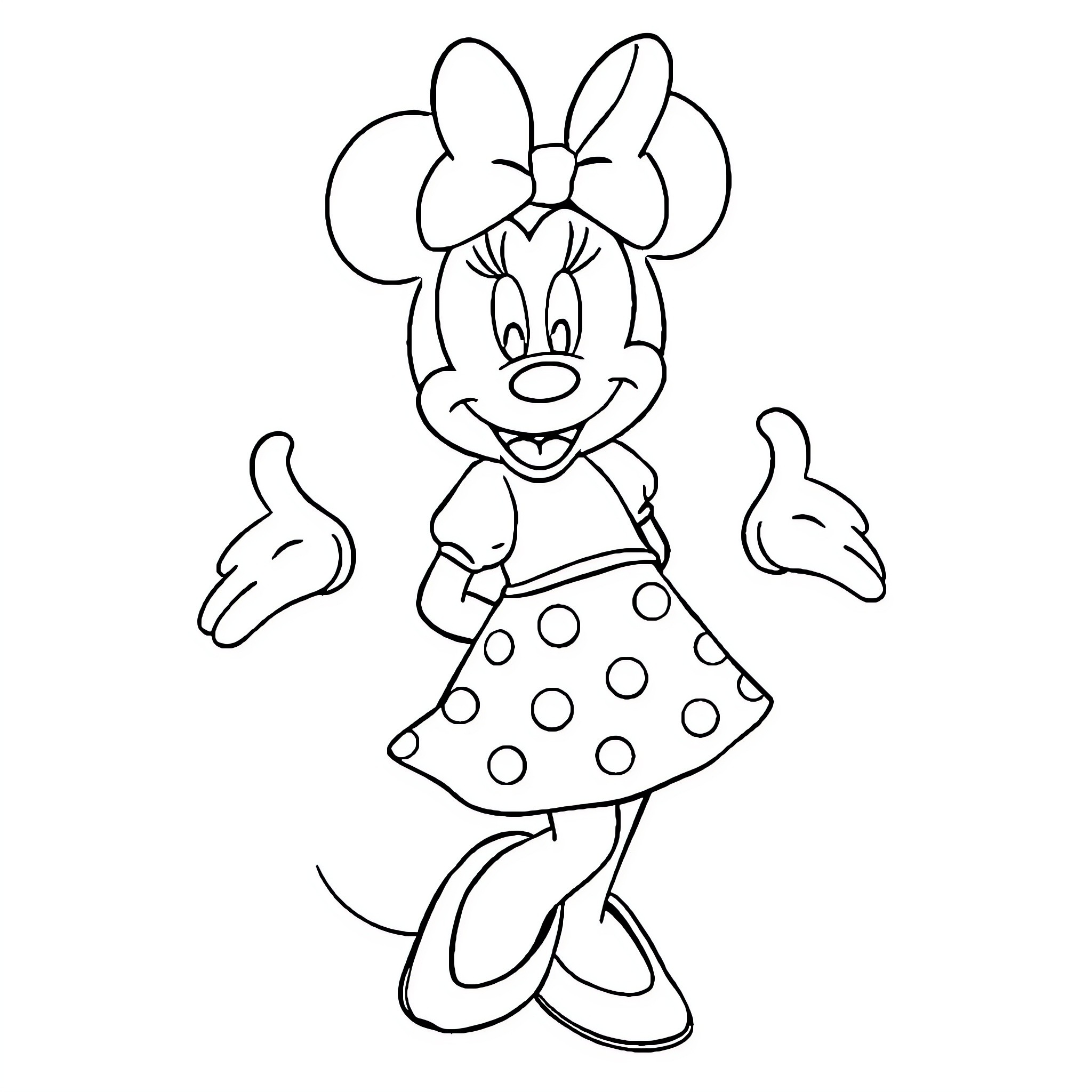 Minnie expressing joy and confidence Coloring Page (free black-and-white line drawing printable PDF for all, from beginners to advanced learners, including children, teens, adults, and seniors)