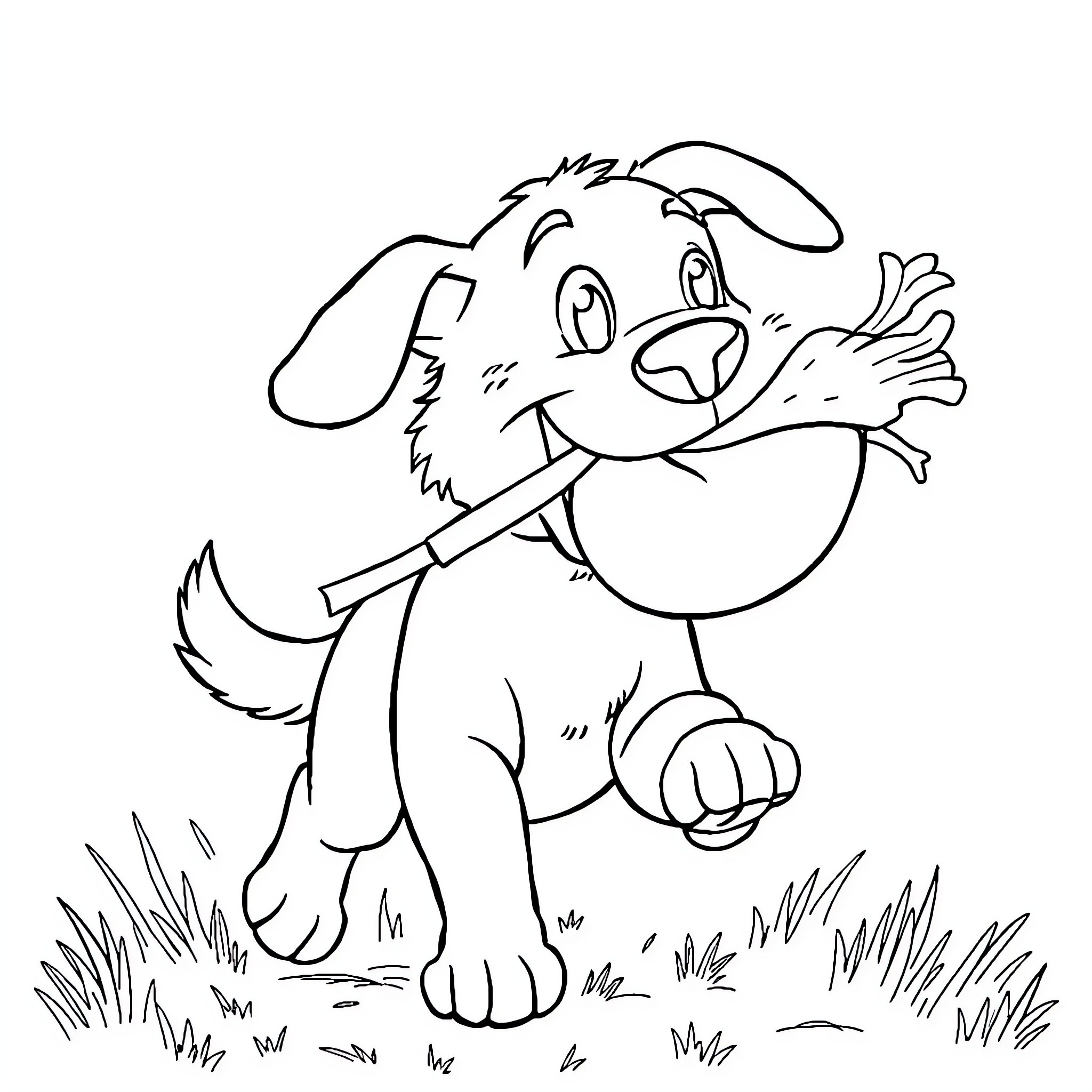 Dog happily playing in the grass Coloring Page (free black-and-white line drawing printable PDF for all, from beginners to advanced learners, including children, teens, adults, and seniors)