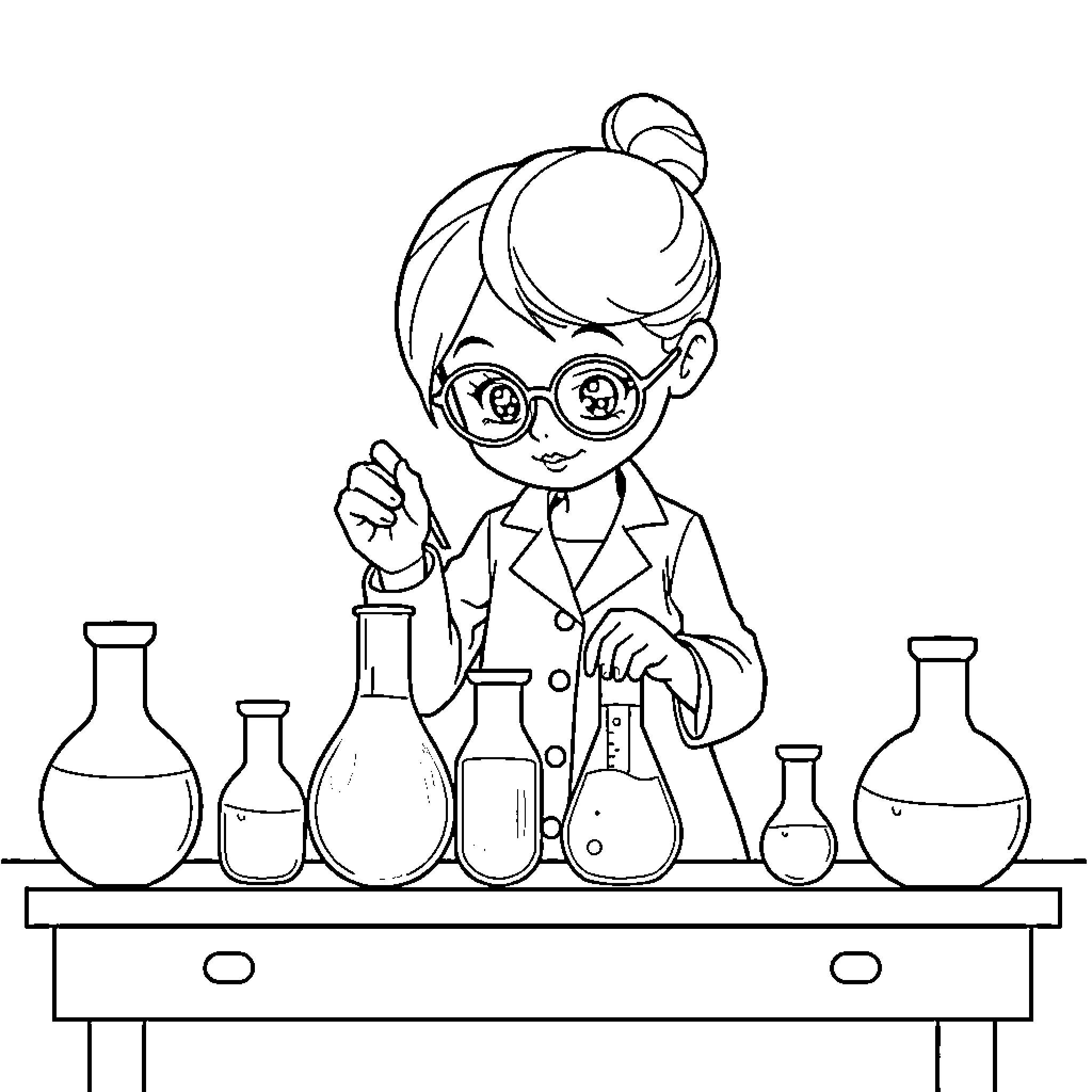 Scientist conducting experiments in the laboratory Coloring Page (free black-and-white line drawing printable PDF for all, from beginners to advanced learners, including children, teens, adults, and seniors)