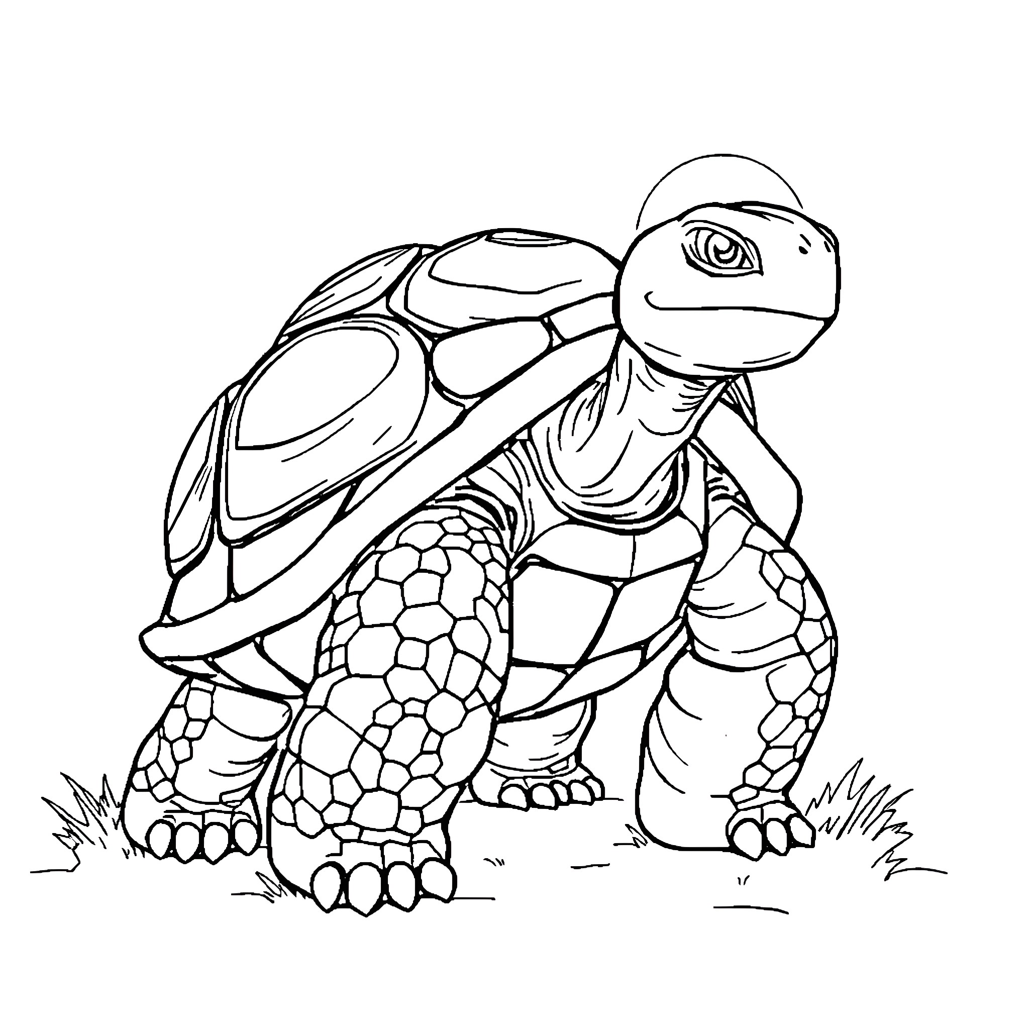 Blastoise exploring the outdoors Coloring Page (free black-and-white line drawing printable PDF for all, from beginners to advanced learners, including children, teens, adults, and seniors)