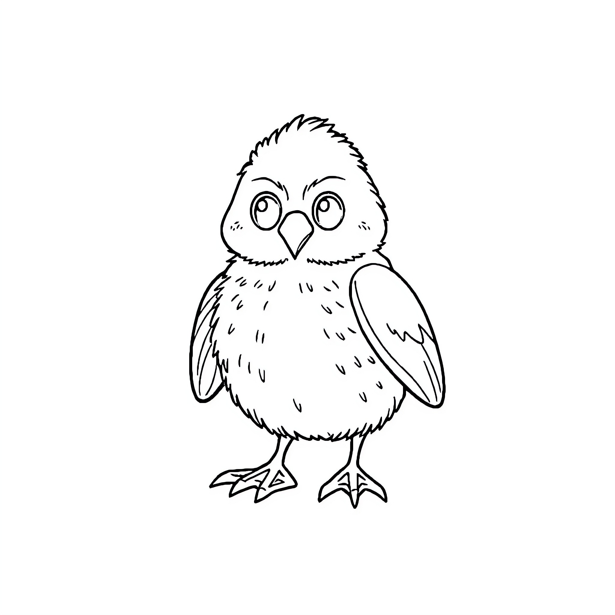 Egg-shaped bird with curious expression Coloring Page (free black-and-white line drawing printable PDF for all, from beginners to advanced learners, including children, teens, adults, and seniors)