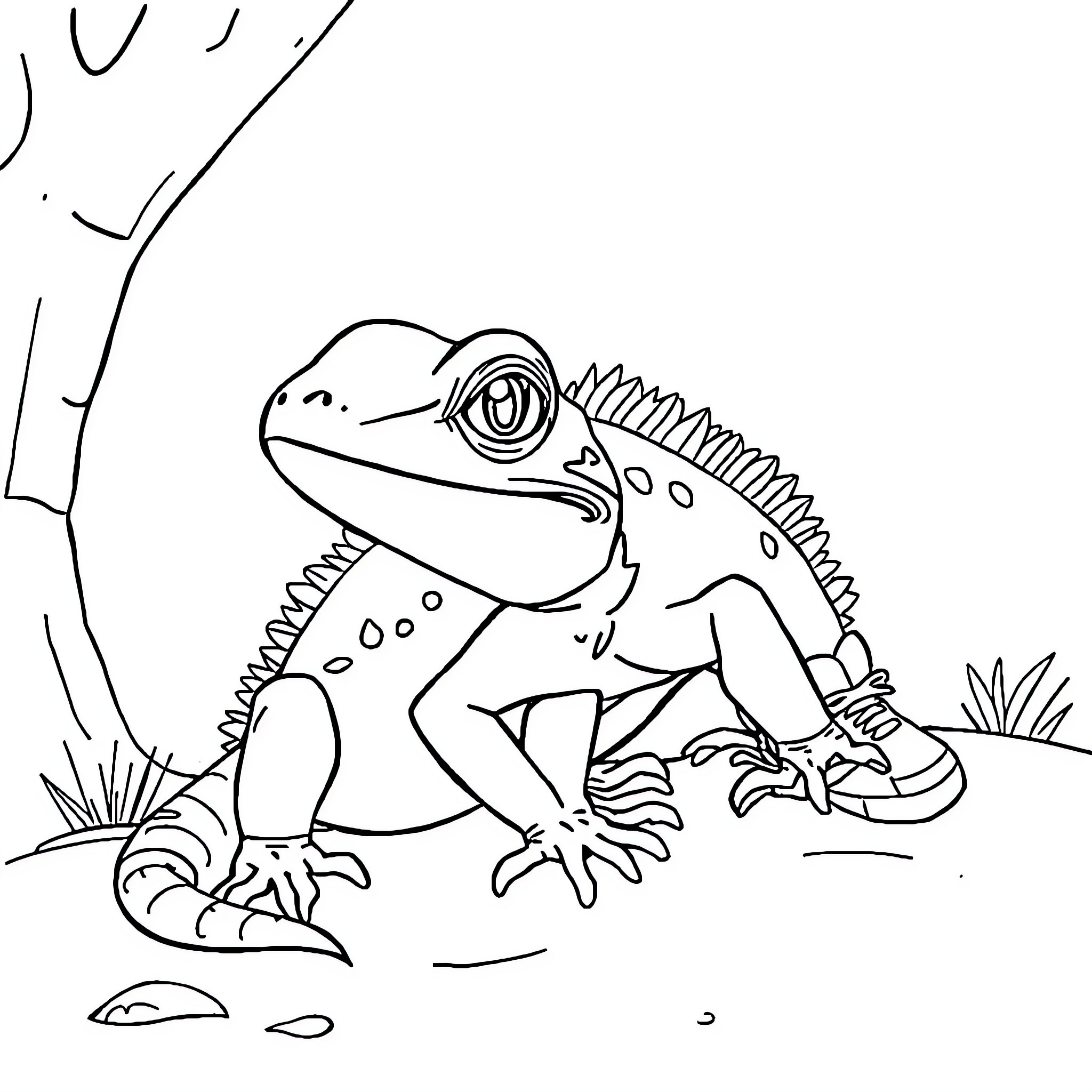 Crocodile exploring its natural habitat Coloring Page (free black-and-white line drawing printable PDF for all, from beginners to advanced learners, including children, teens, adults, and seniors)