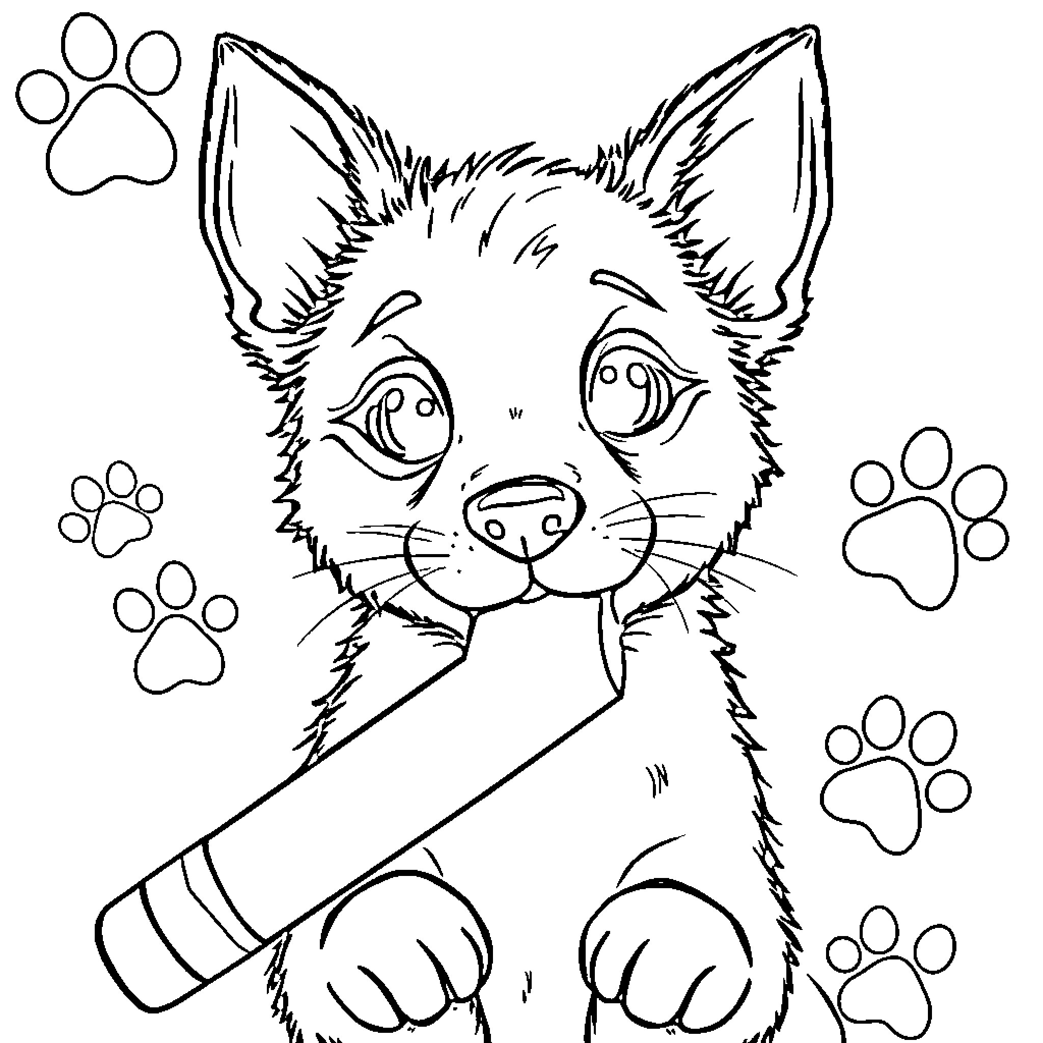 Bluey playing with paw prints Coloring Page (free black-and-white line drawing printable PDF for all, from beginners to advanced learners, including children, teens, adults, and seniors)