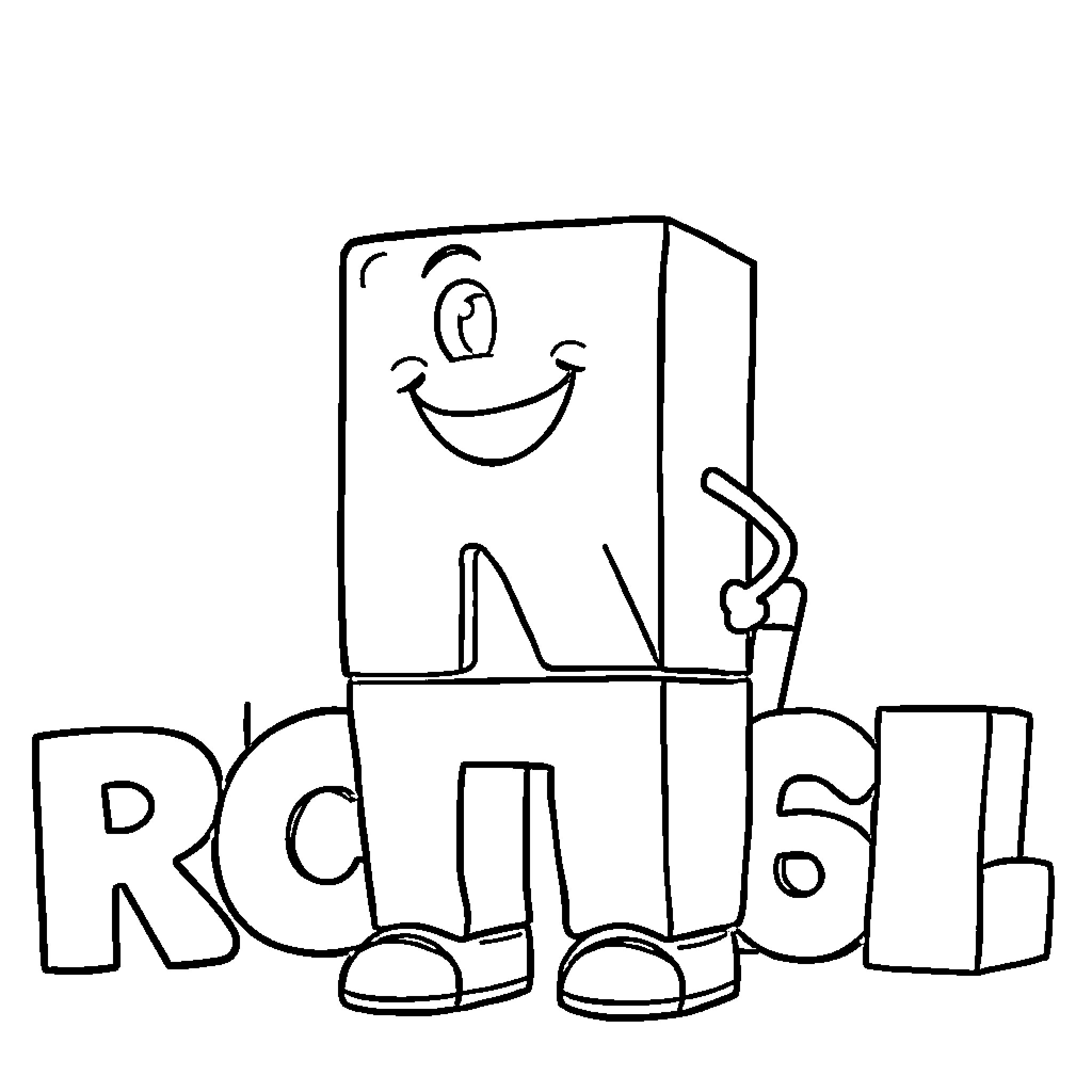 Alphablock figure with a friendly expression Coloring Page (free black-and-white line drawing printable PDF for all, from beginners to advanced learners, including children, teens, adults, and seniors)