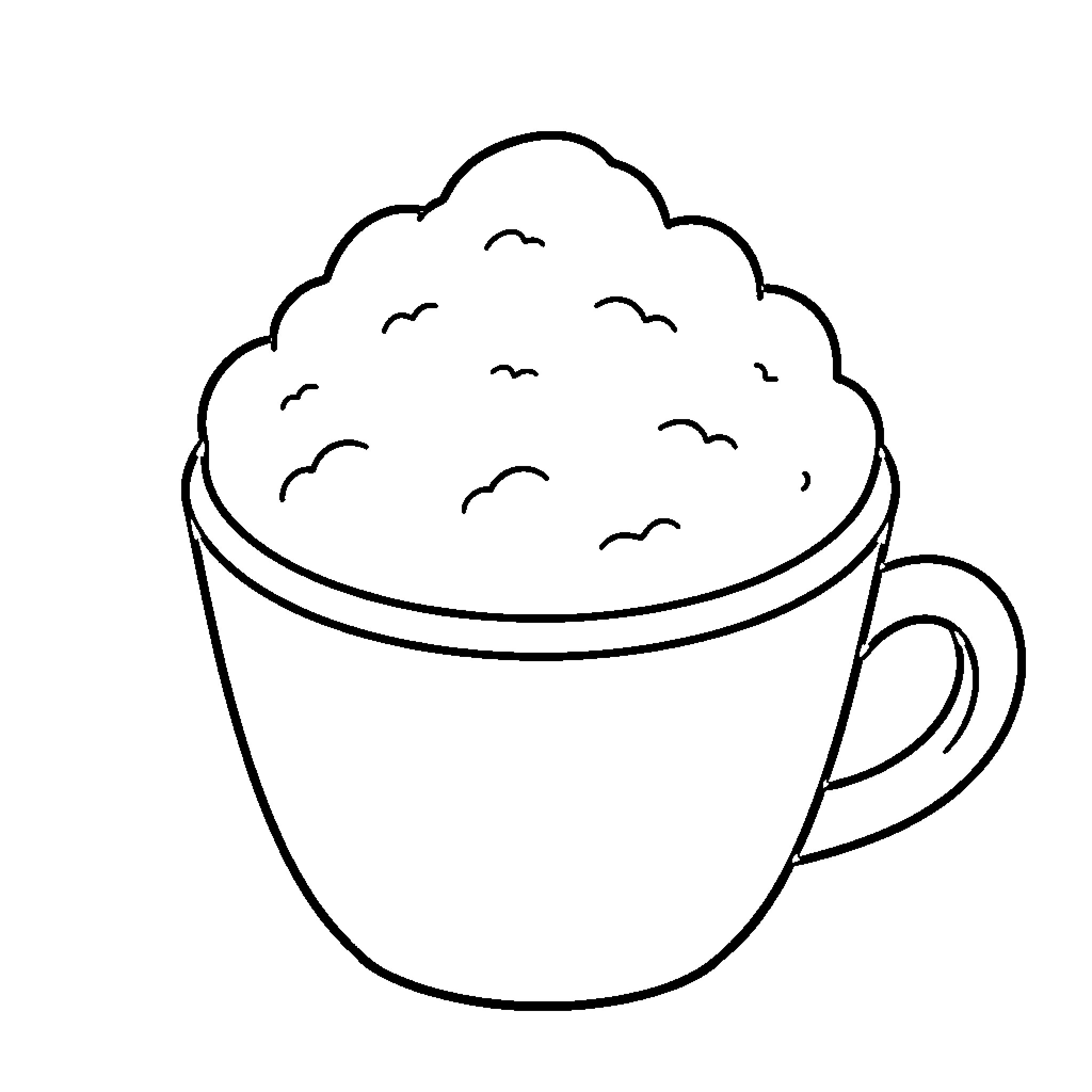 Snow-covered warm beverage in a mug Coloring Page (free black-and-white line drawing printable PDF for all, from beginners to advanced learners, including children, teens, adults, and seniors)
