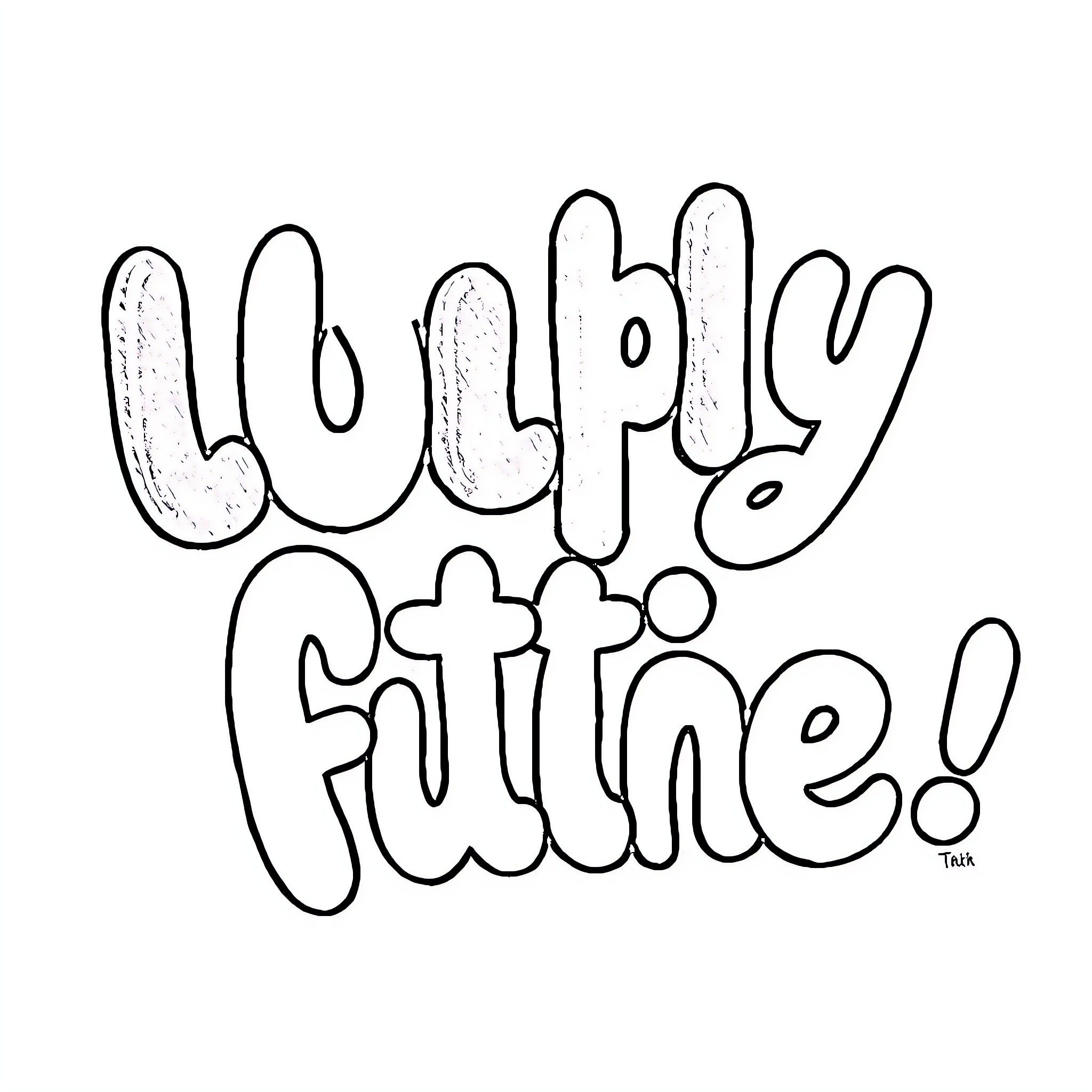 Bubble Writing Artistic Expression Coloring Page (free black-and-white line drawing printable PDF for all, from beginners to advanced learners, including children, teens, adults, and seniors)