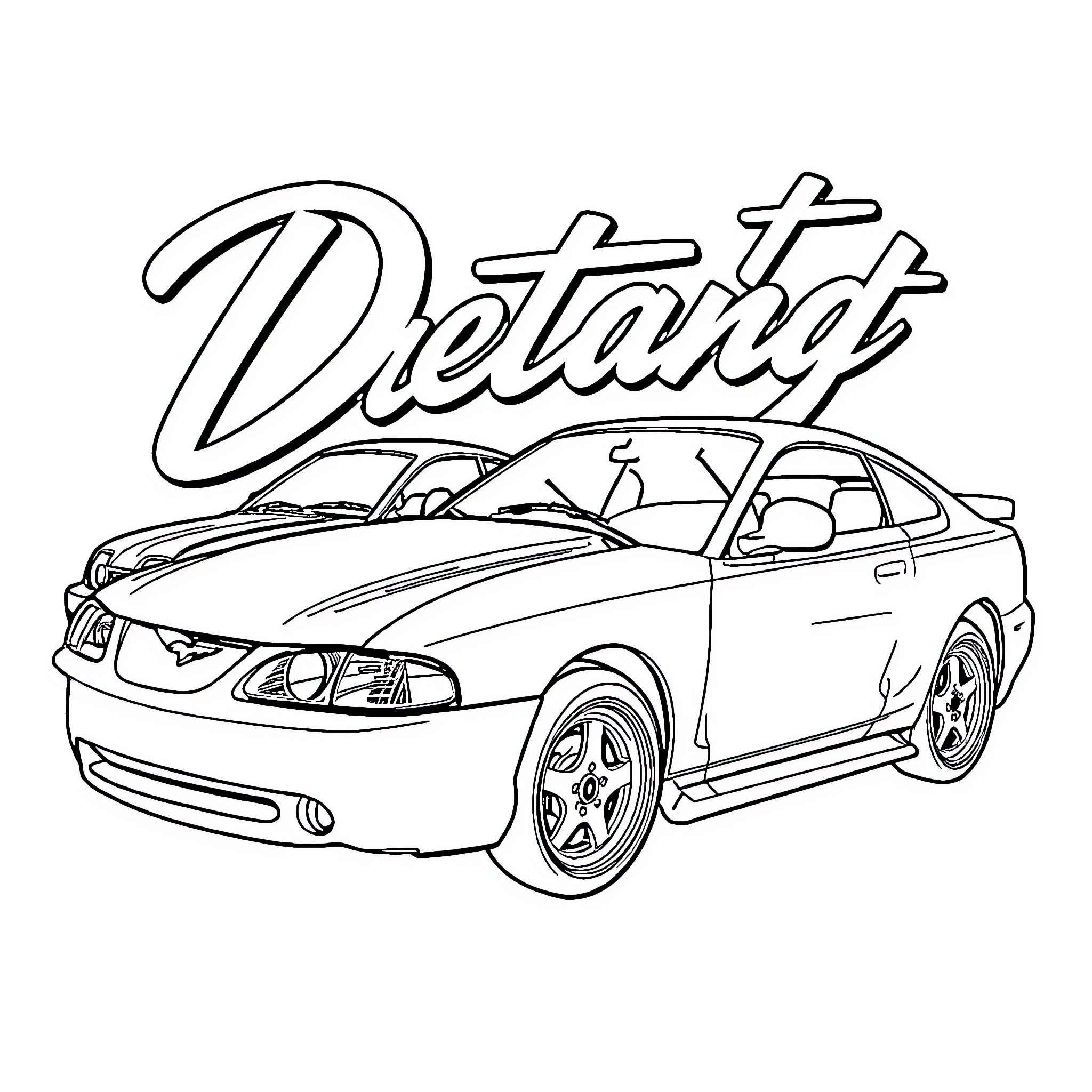 Mustang drifting with style Coloring Page (free black-and-white line drawing printable PDF for all, from beginners to advanced learners, including children, teens, adults, and seniors)
