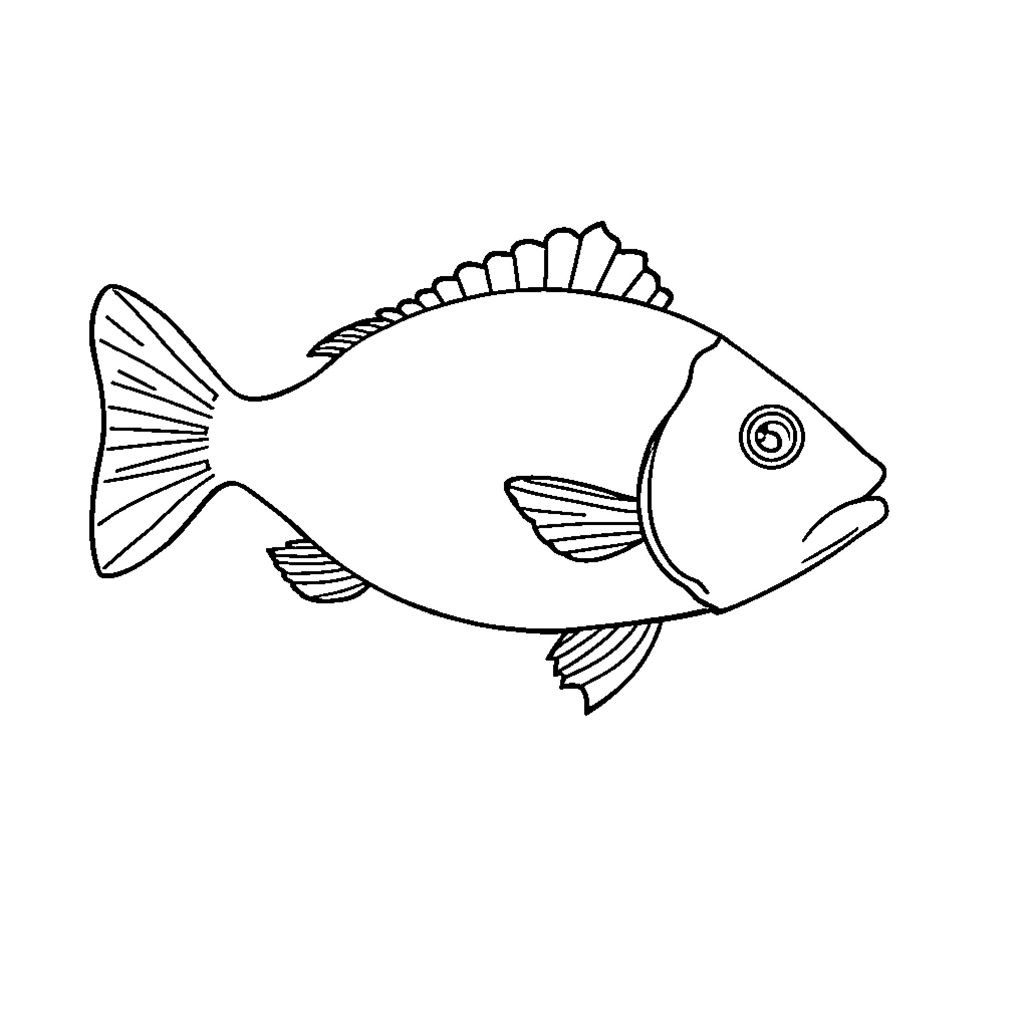 Fish swimming gracefully in simple outline Coloring Page (free black-and-white line drawing printable PDF for all, from beginners to advanced learners, including children, teens, adults, and seniors)