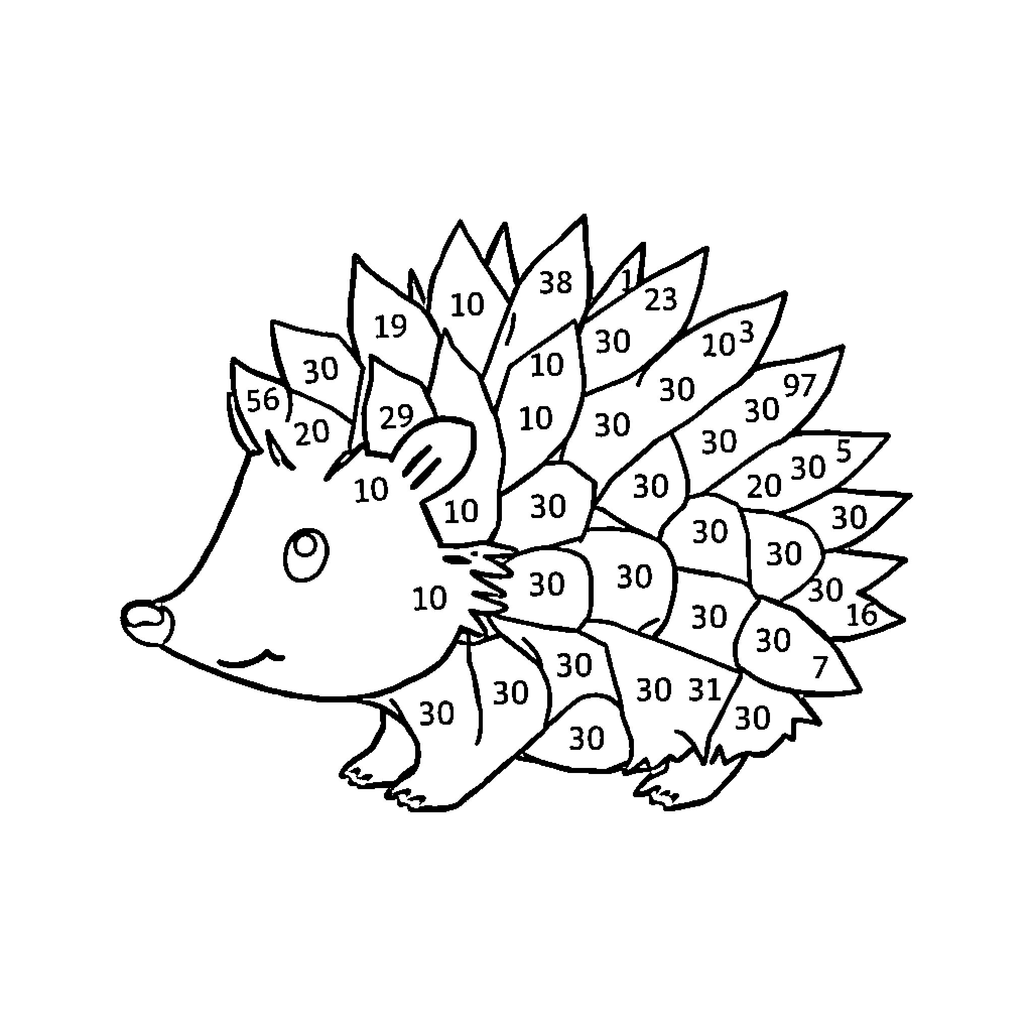 Hedgehog with numerical patterns Coloring Page (free black-and-white line drawing printable PDF for all, from beginners to advanced learners, including children, teens, adults, and seniors)
