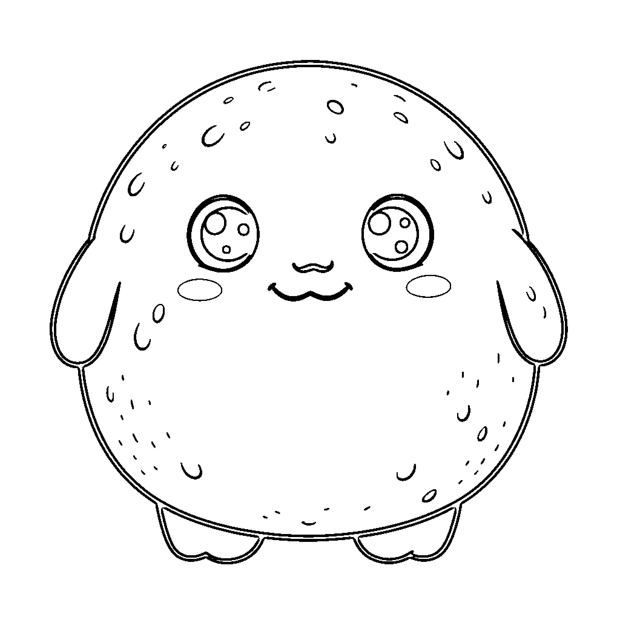 Needoh cute round character smiling with large eyes Coloring Page (free black-and-white line drawing printable PDF for all, from beginners to advanced learners, including children, teens, adults, and seniors)