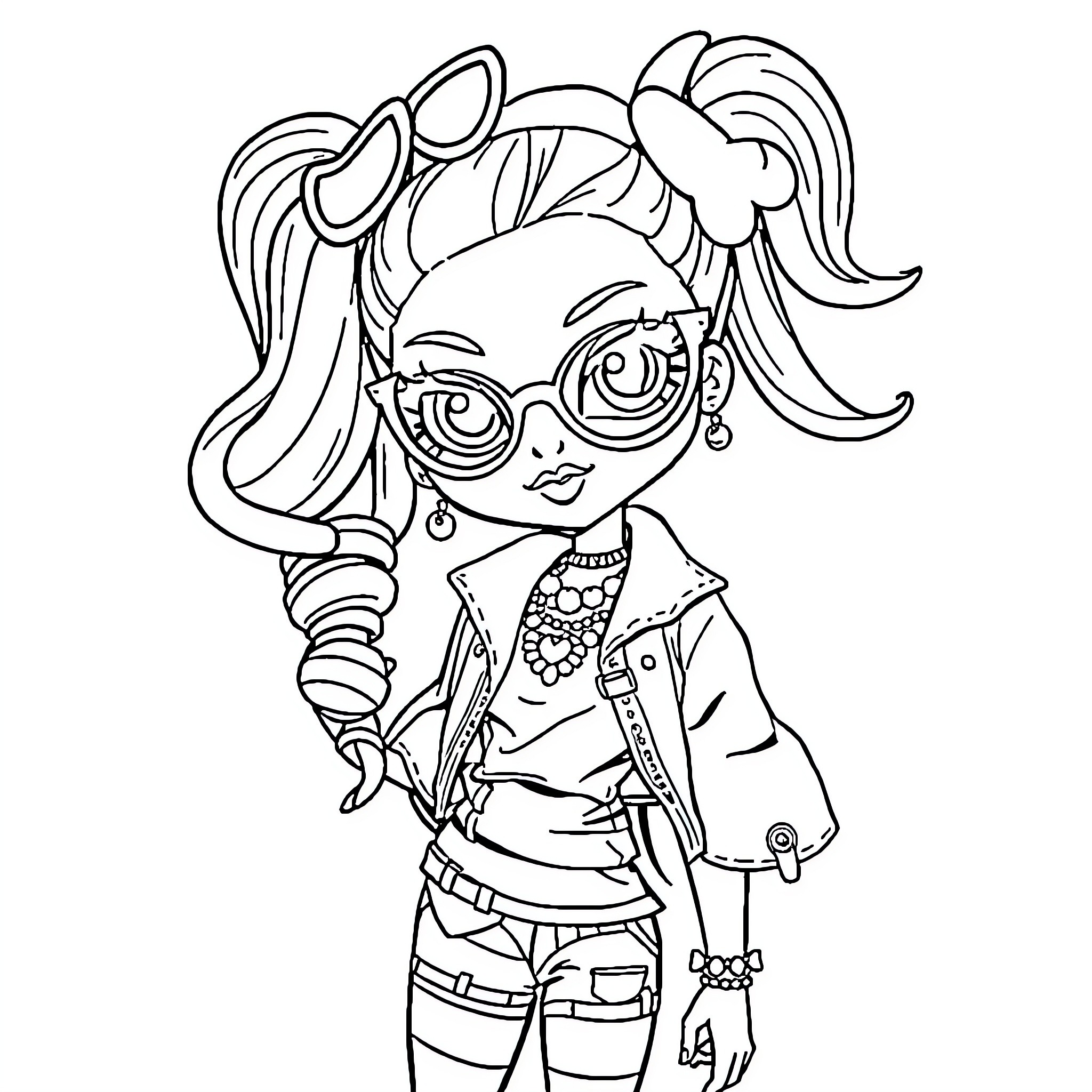 Bratz Doll with Distinctive Outfit and Accessories Coloring Page (free black-and-white line drawing printable PDF for all, from beginners to advanced learners, including children, teens, adults, and seniors)