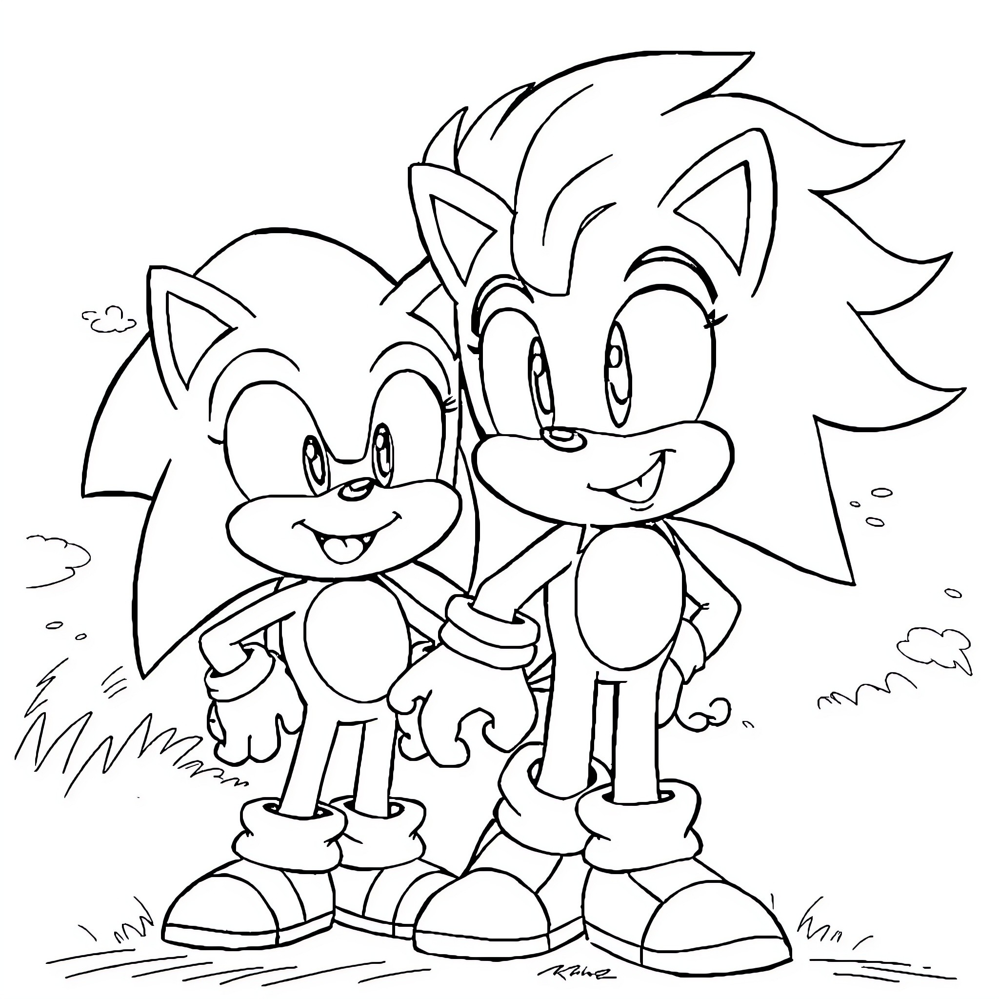 Boy friends playing together in nature Coloring Page (free black-and-white line drawing printable PDF for all, from beginners to advanced learners, including children, teens, adults, and seniors)