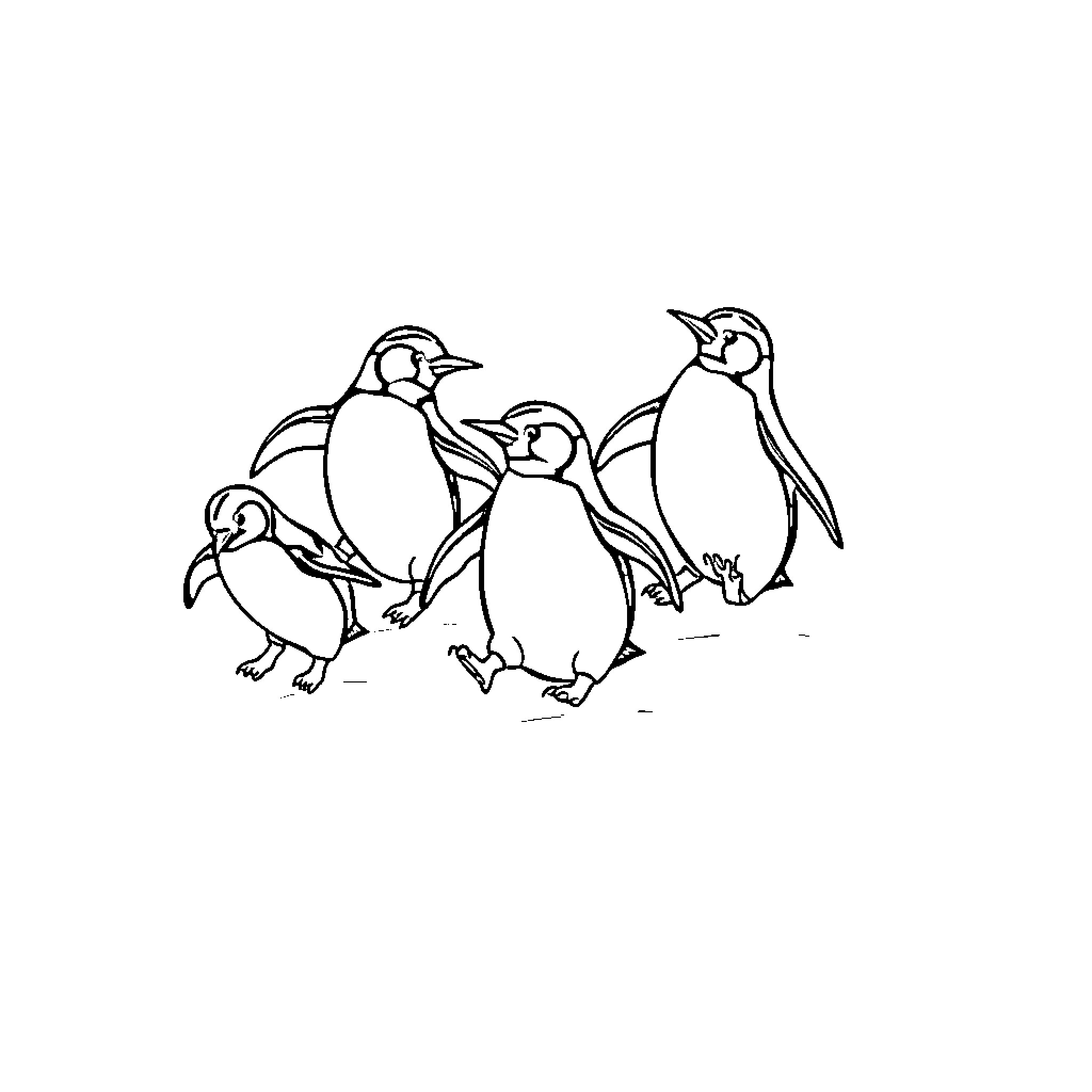 Penguin family enjoying a lively outing Coloring Page (free black-and-white line drawing printable PDF for all, from beginners to advanced learners, including children, teens, adults, and seniors)