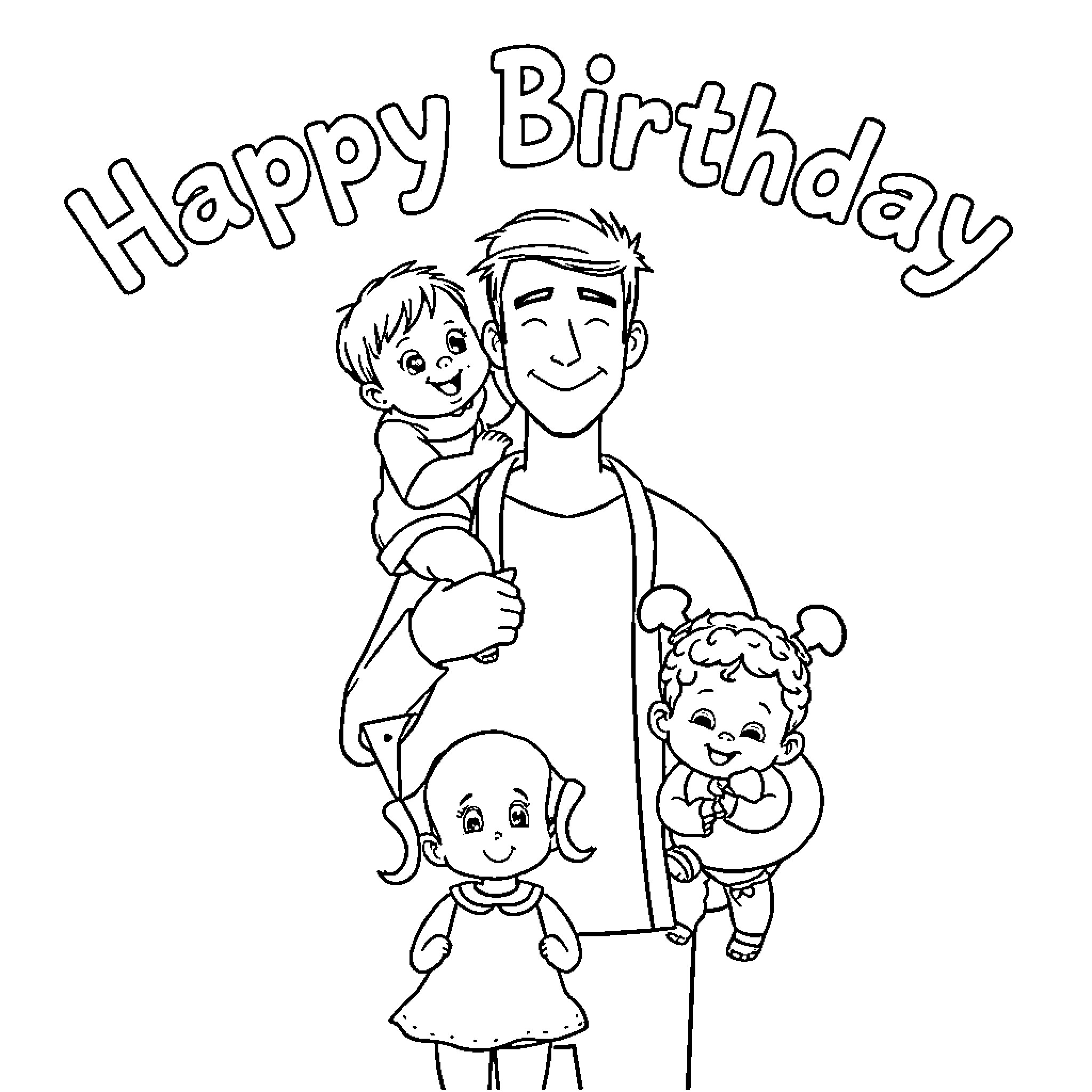 Family celebrates happy birthday together Coloring Page (free black-and-white line drawing printable PDF for all, from beginners to advanced learners, including children, teens, adults, and seniors)