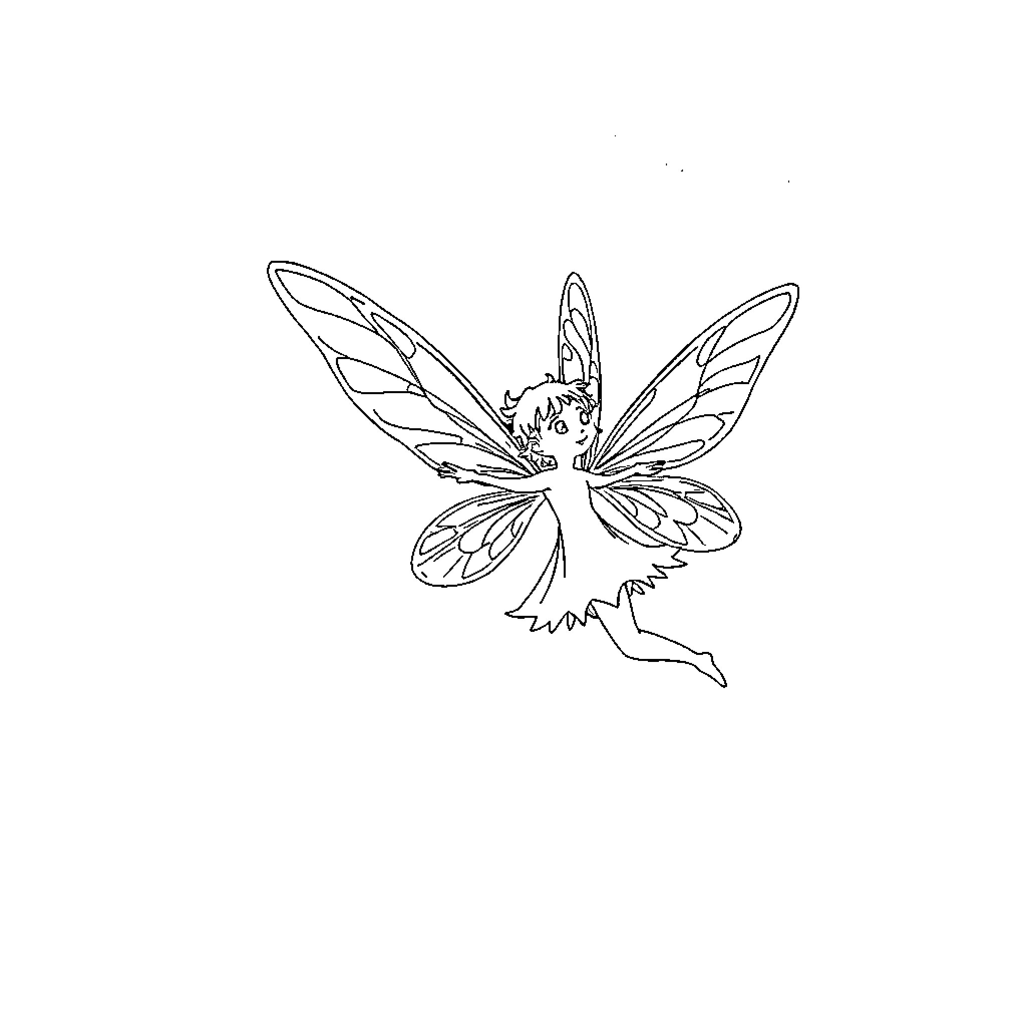 Fairy gracefully flying amid nature Coloring Page (free black-and-white line drawing printable PDF for all, from beginners to advanced learners, including children, teens, adults, and seniors)