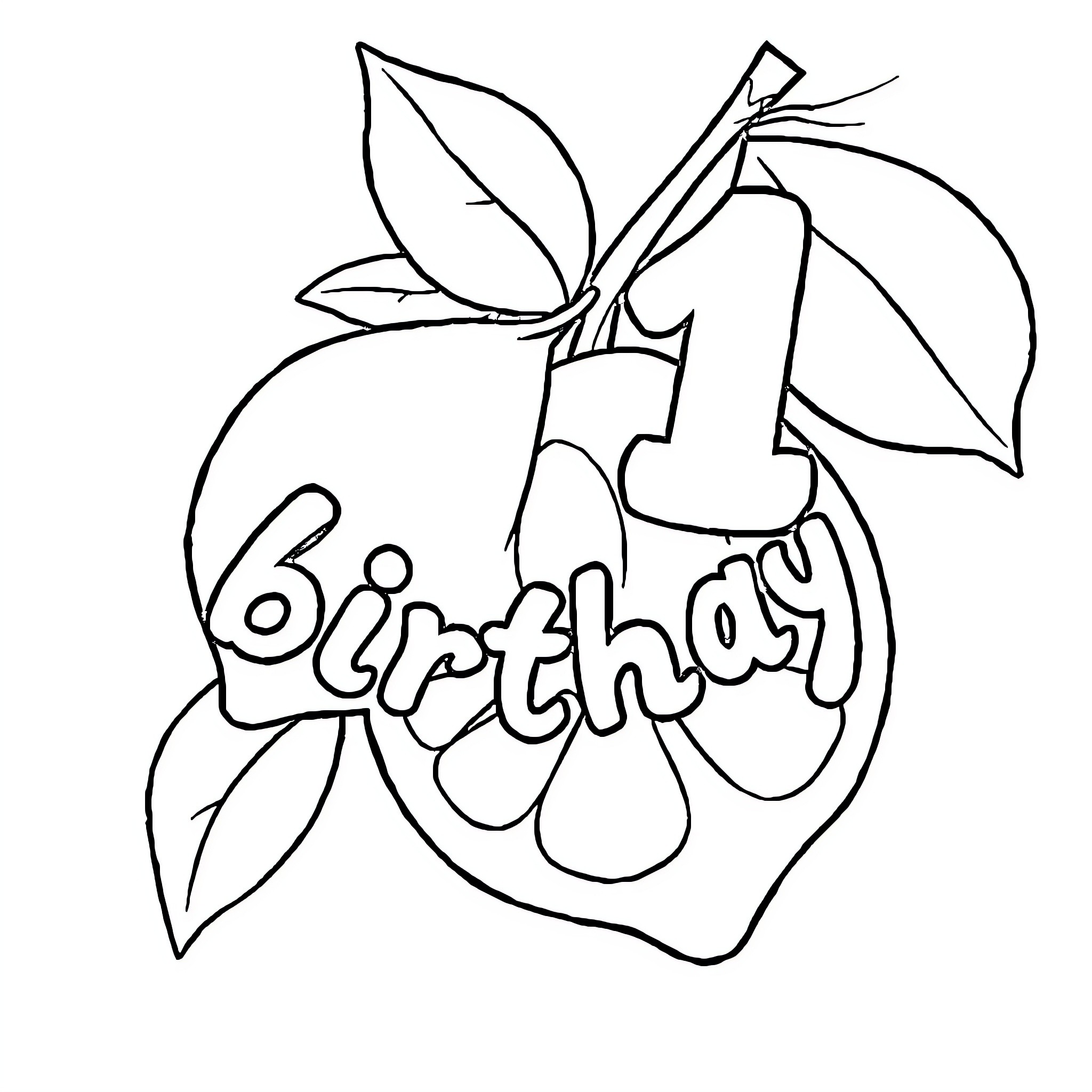 Lemon-shaped birthday ornament with text Coloring Page (free black-and-white line drawing printable PDF for all, from beginners to advanced learners, including children, teens, adults, and seniors)