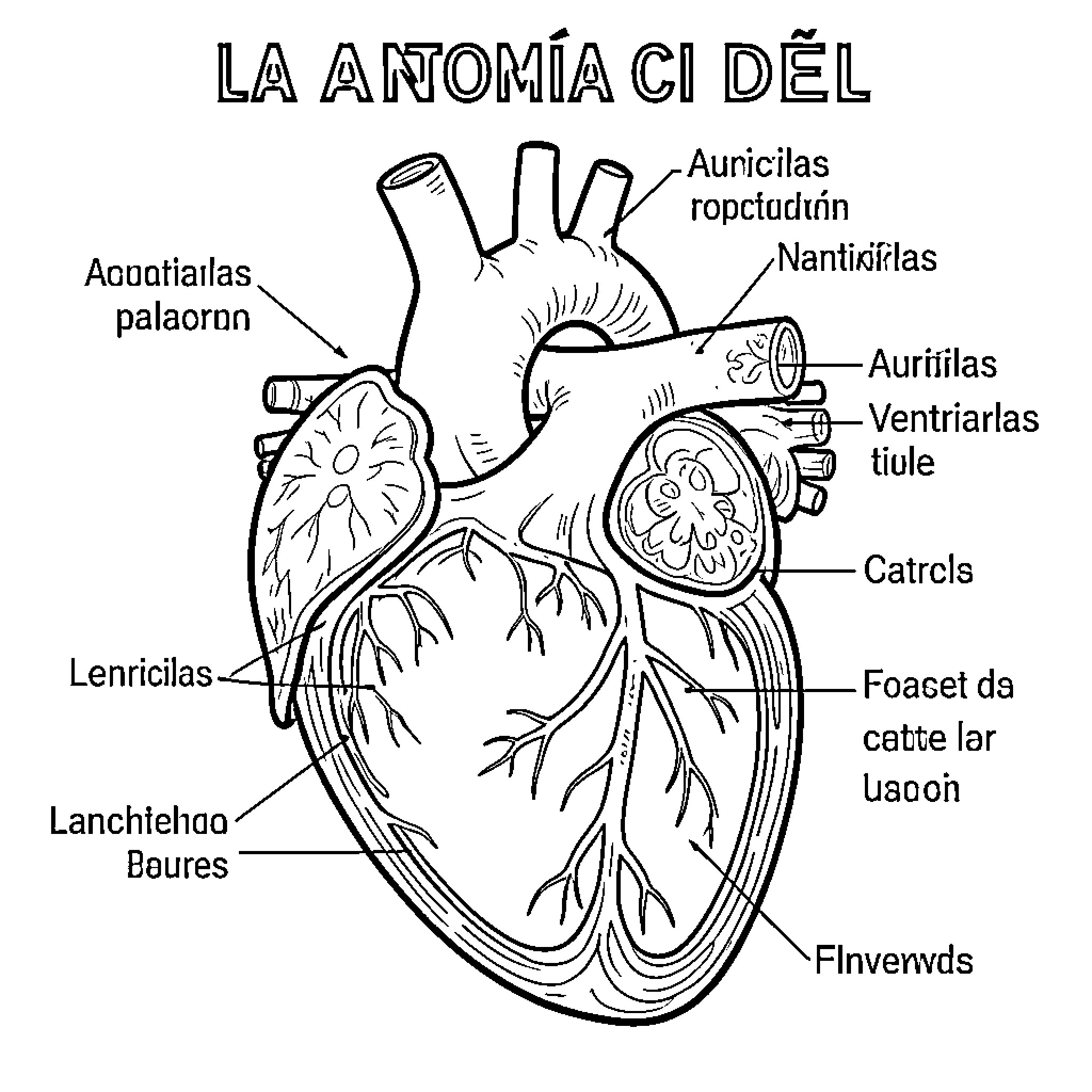 Heart's Anatomical Structure Revealed Coloring Page (free black-and-white line drawing printable PDF for all, from beginners to advanced learners, including children, teens, adults, and seniors)